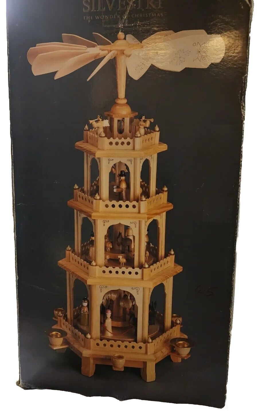 SILVESTRI Hand Crafted Wood 3 Tier PYRAMID With Nativity