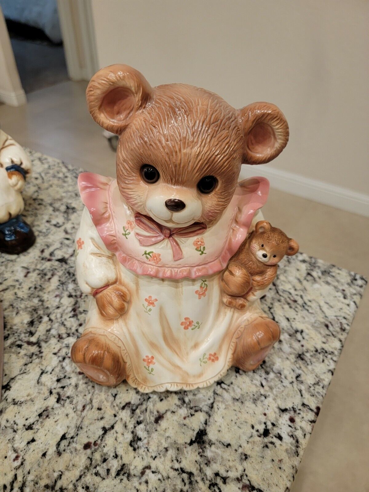  Adorable Teddy Bear Wearing Nightgown with Glass Eyes Cookie Jar Vintage Japan 