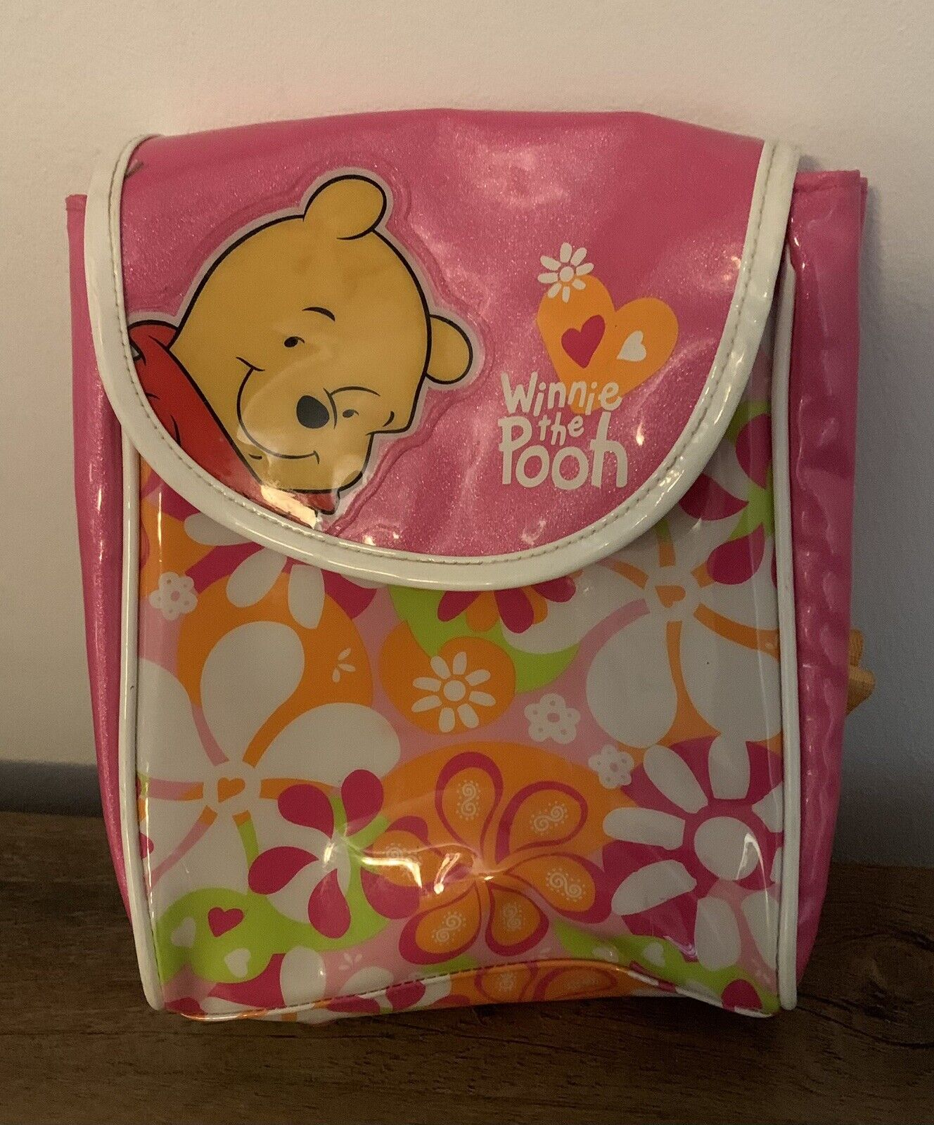 Vintage 1990's Winnie the Pooh Mini Backpack Disney Floral Pink Vinyl Purse 
