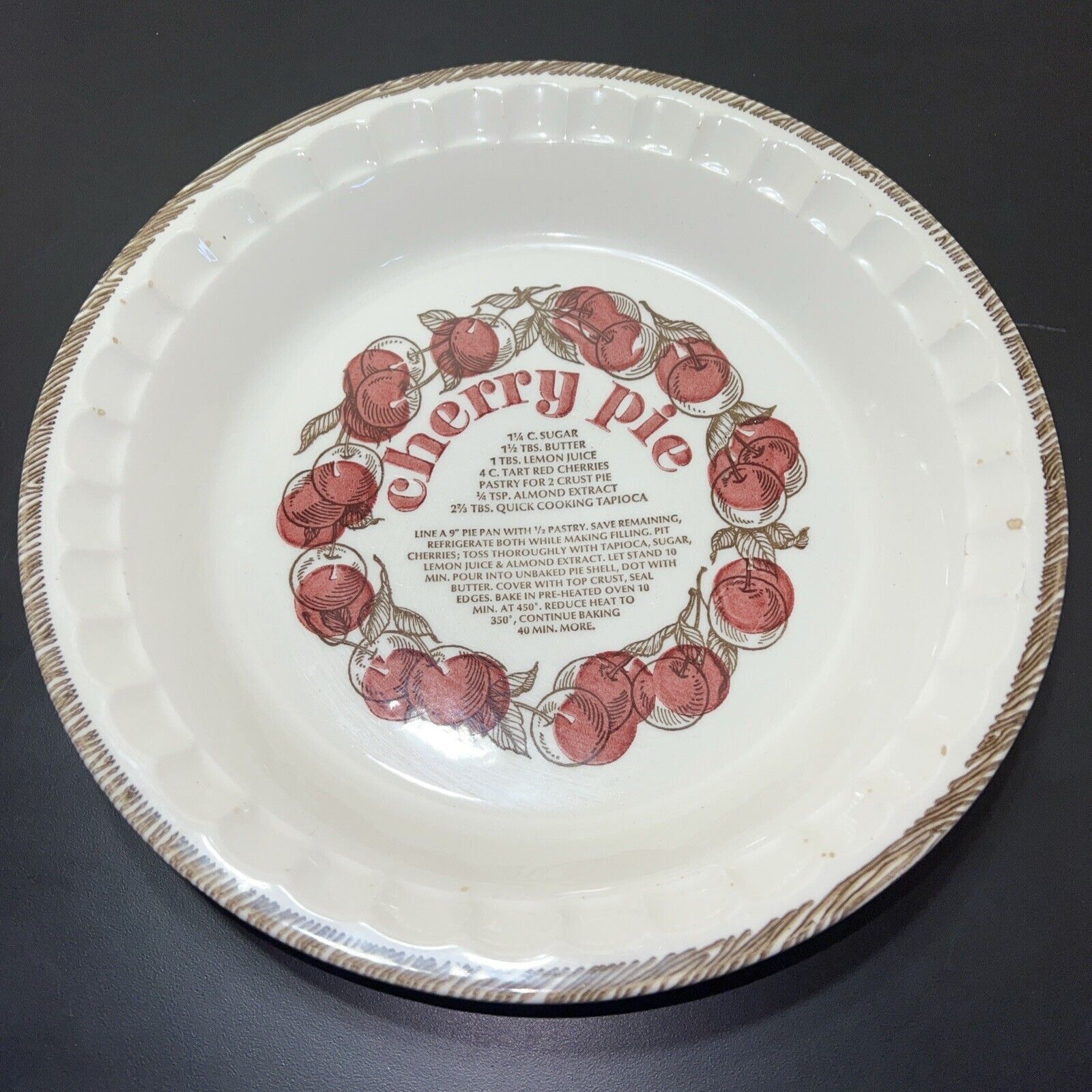 Vintage Royal China Co Country Harvest Cherry Pie Dish Recipe Plate 1983 USA
