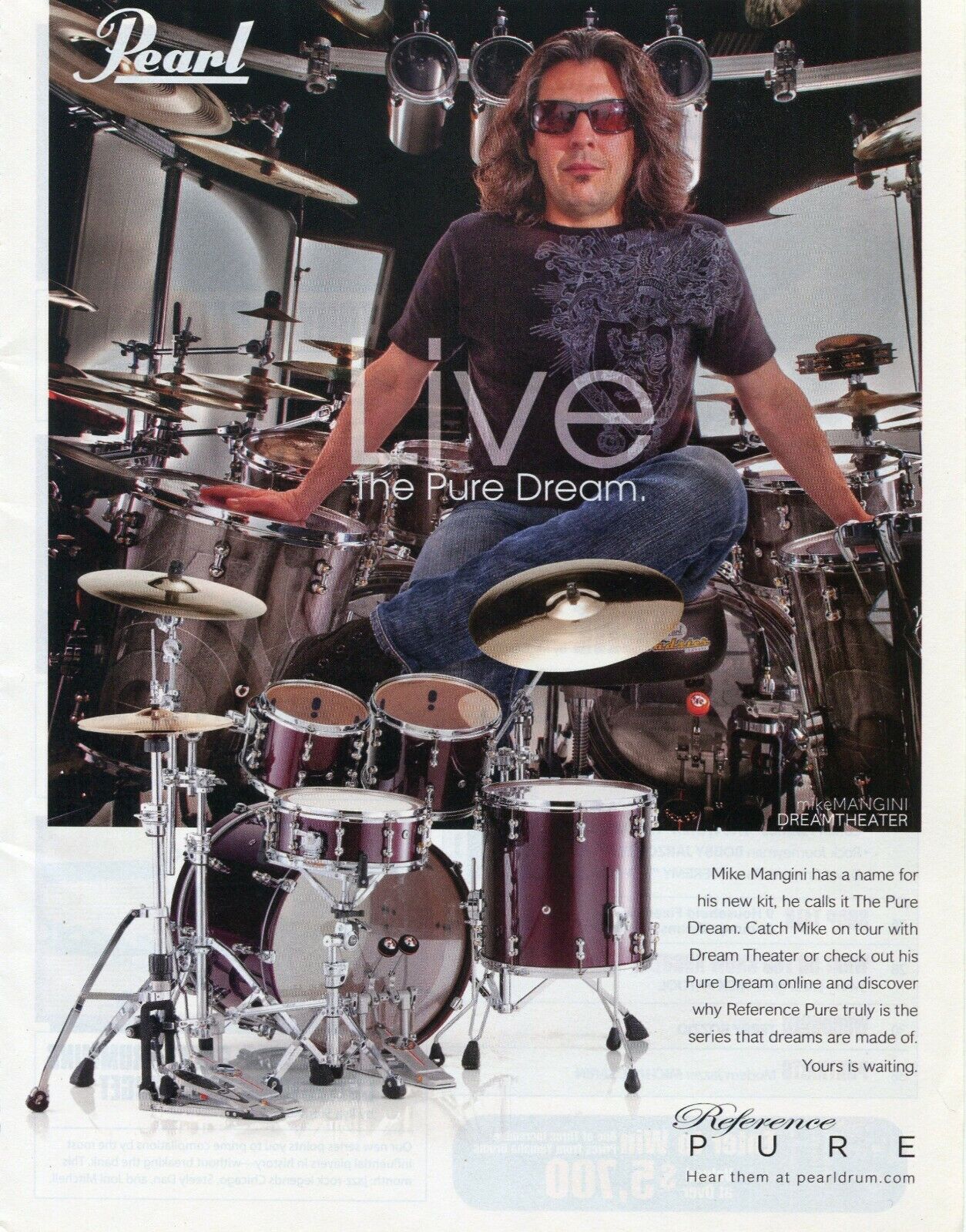 2012 Print Ad of Pearl Reference Pure Drum Kit w Mike Mangini of Dream Theater