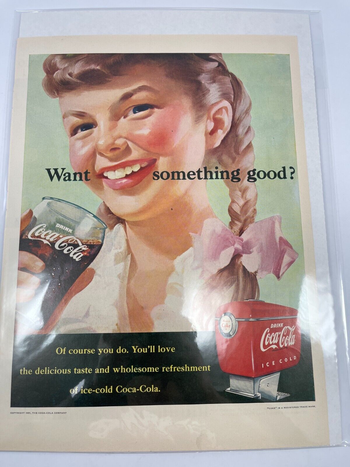 1951 Coca-Cola Glass Teenage Girl Fountain Vintage Print Ad