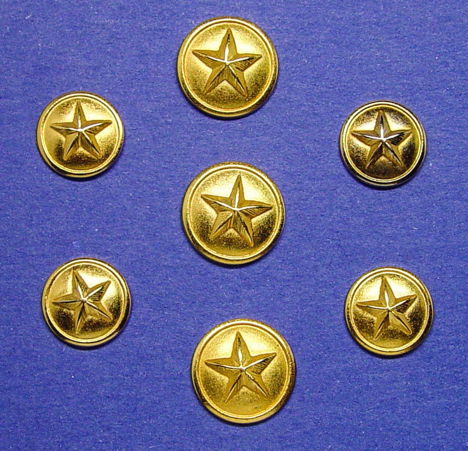 SET OF 7 BRUSH GOLDEN STAR THEME BUTTONS 3 FRONT CLOSURE & 4 ACCENT CUFF BUTTONS