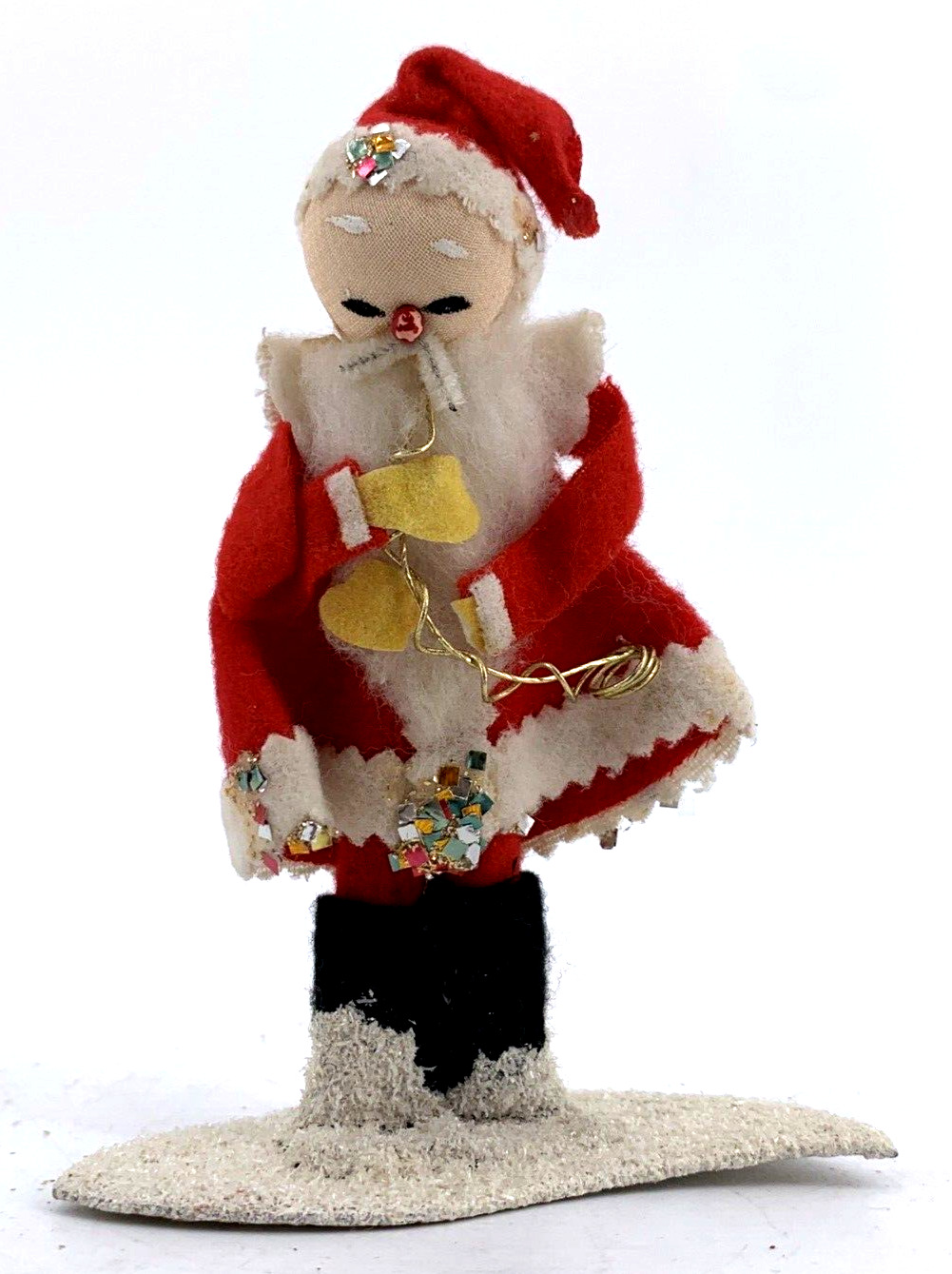 Vintage Santa Felt Glitter Freestanding Decor 4.25\