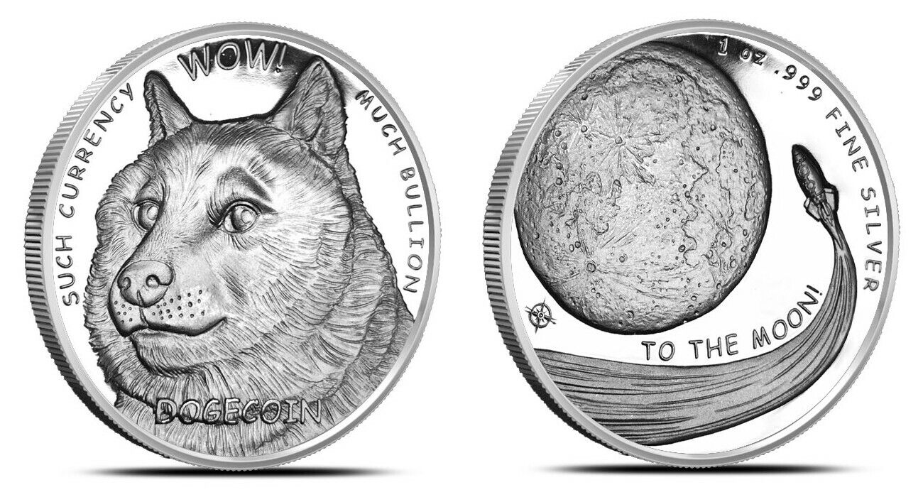 Physical Dogecoin OPM NTR Metals Fine .999 Silver Round Coin 1 oz Doge The Moon