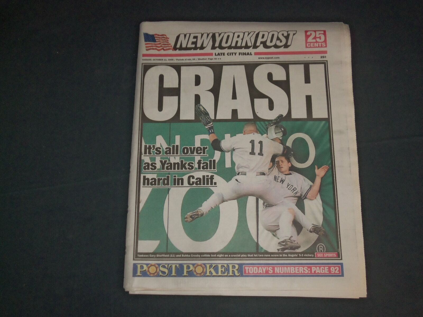 2005 OCTOBER 11 NEW YORK POST NEWSPAPER- YANKEES LOSE TO ANGELS IN ALDS- NP 4162