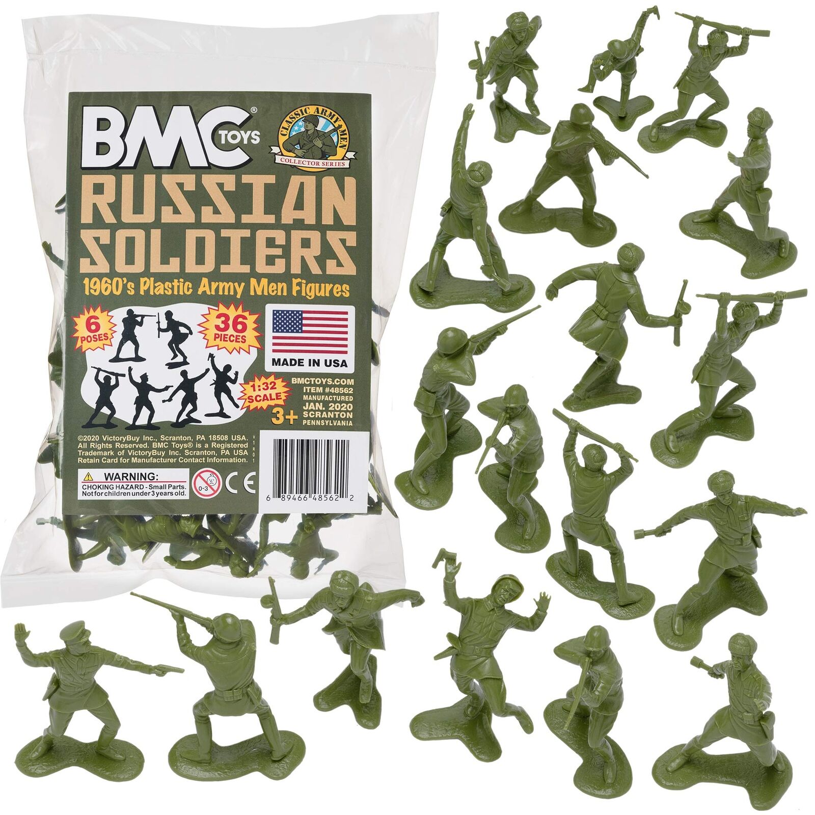 BMC Classic Marx Russian Plastic Army Men -Second World Warrior Figure U.S. Gree