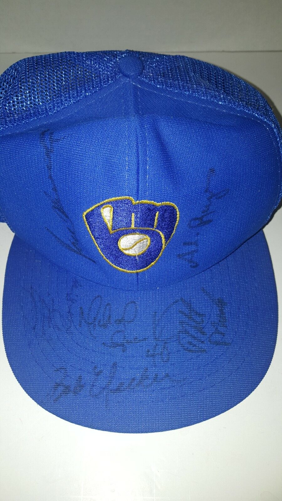 Vintage Autographed 1995 Milwaukee Brewers Snapback Hat 6 Signatures Bob Uecker