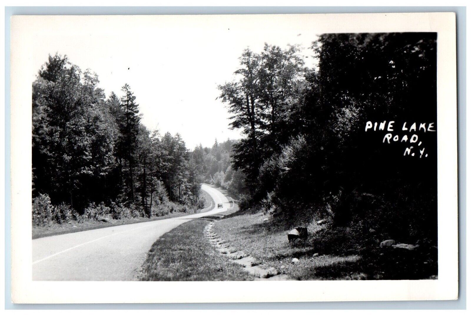 New York NY Postcard RPPC Photo Pine Lake Road Car Scene c1950\'s Vintage