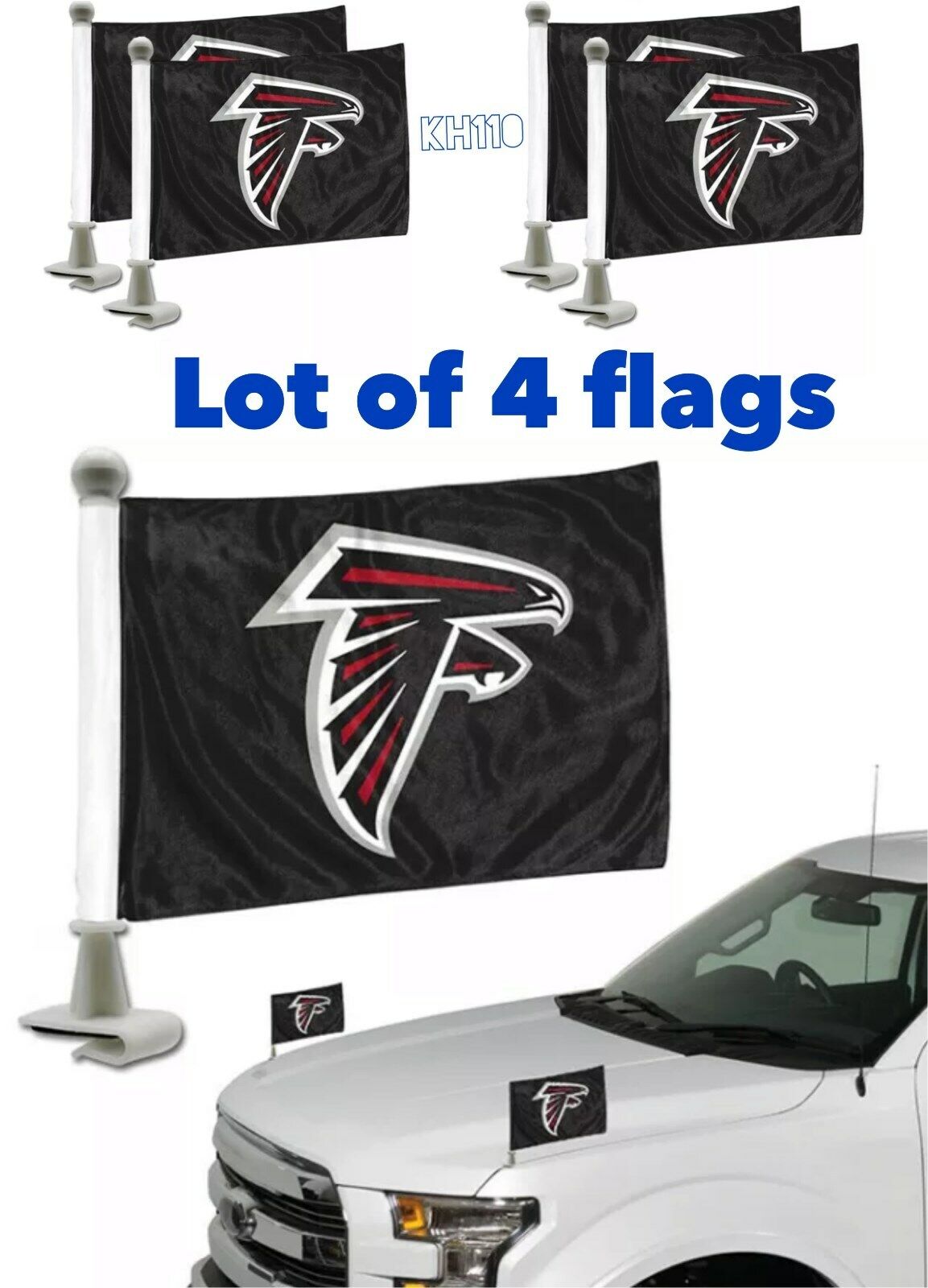  NFL Atlanta Falcons Car Hood / Trunk Ambassador Flags -Lot Of 4pcs 