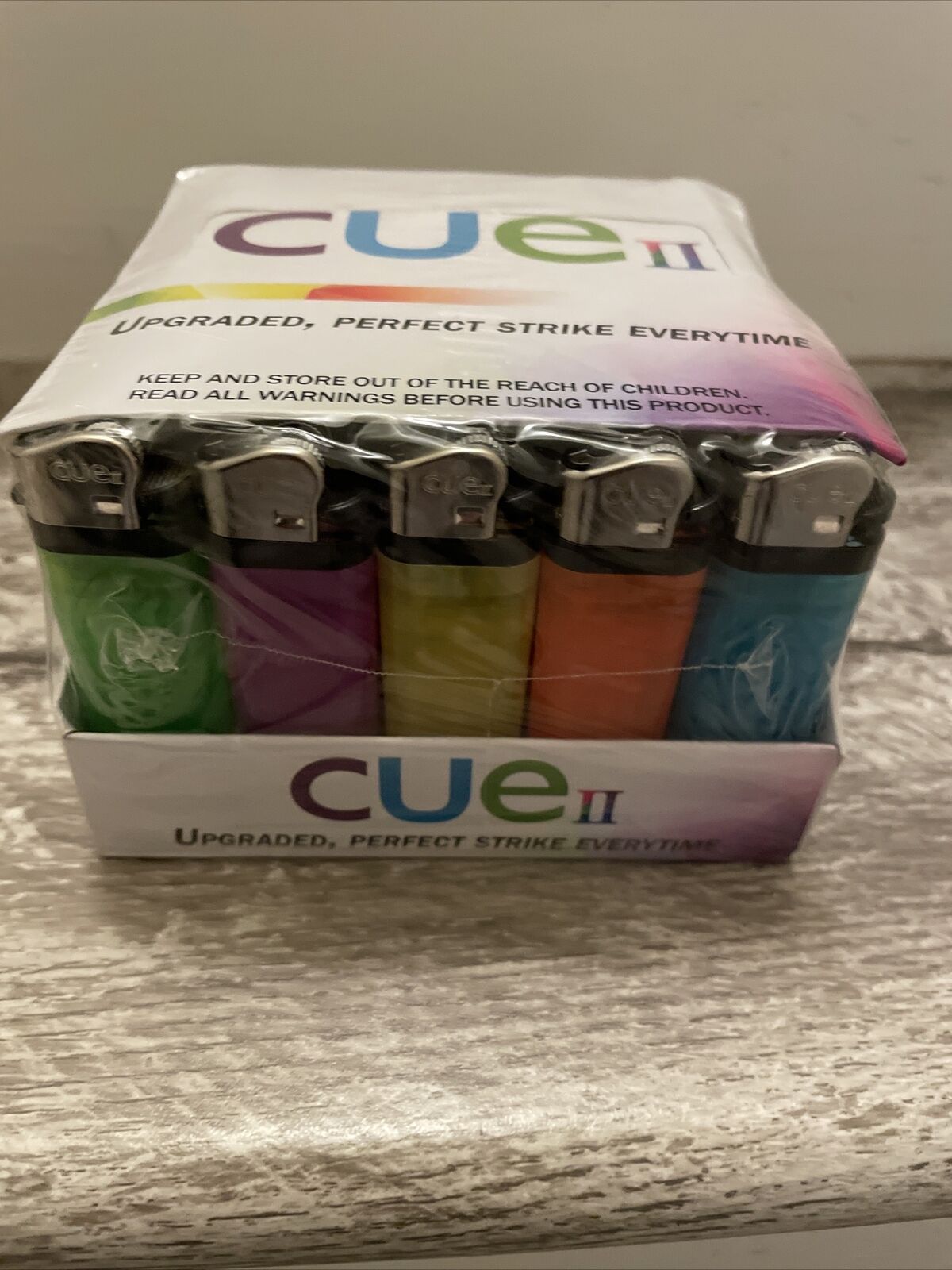 50 Count CUE II Classic Lighters, Retail Wholesale Bulk, Assorted Colors 
