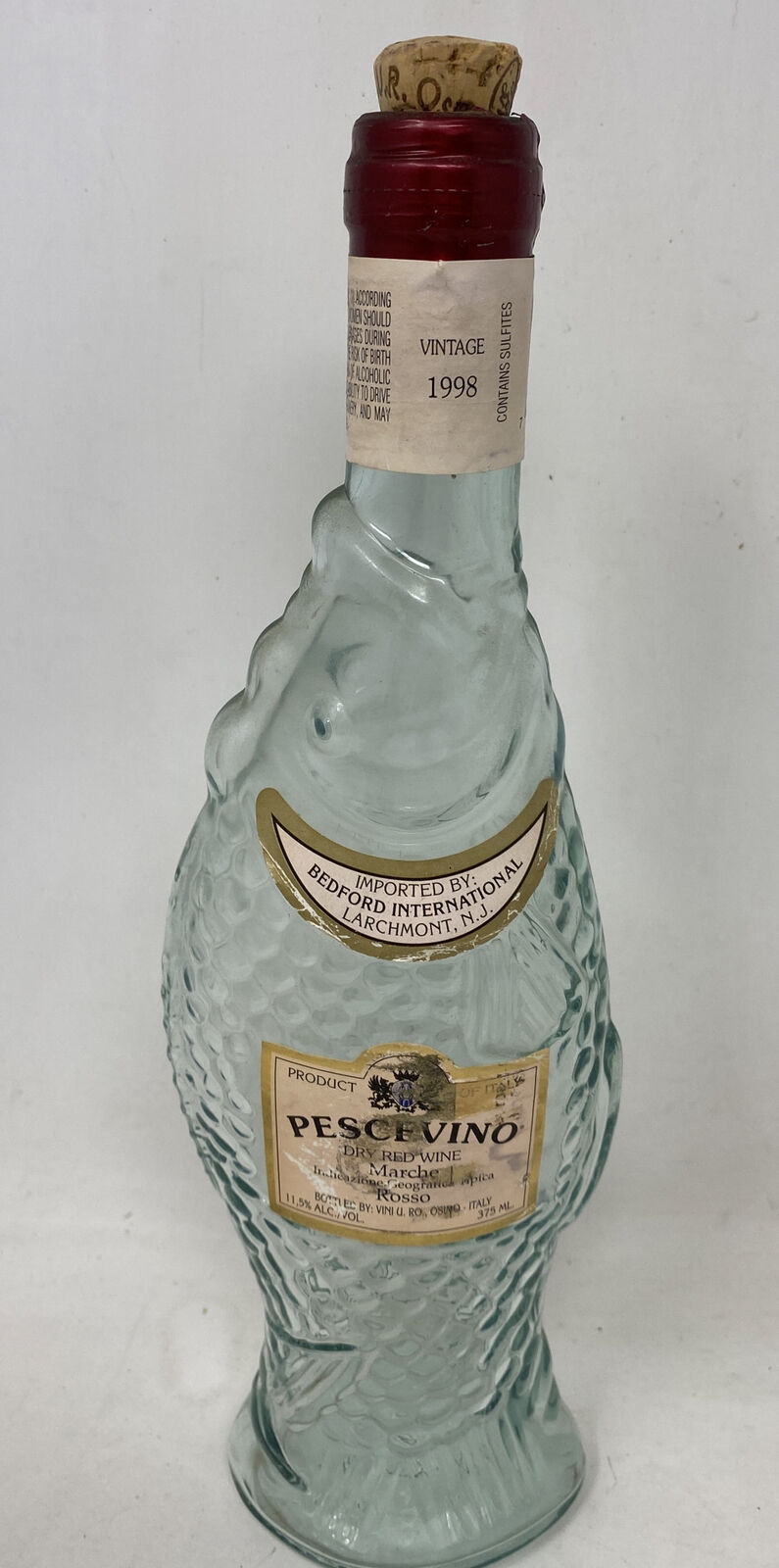 VINTAGE 13”FISH Sculptured Shaped Light Green Glass Wine Bottle Empty Pescevino