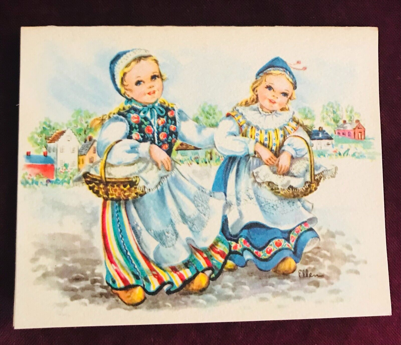  COLLECTIBLE VINTAGE NORDIC SCANDINAVIAN GIRLS postcard with recipe 