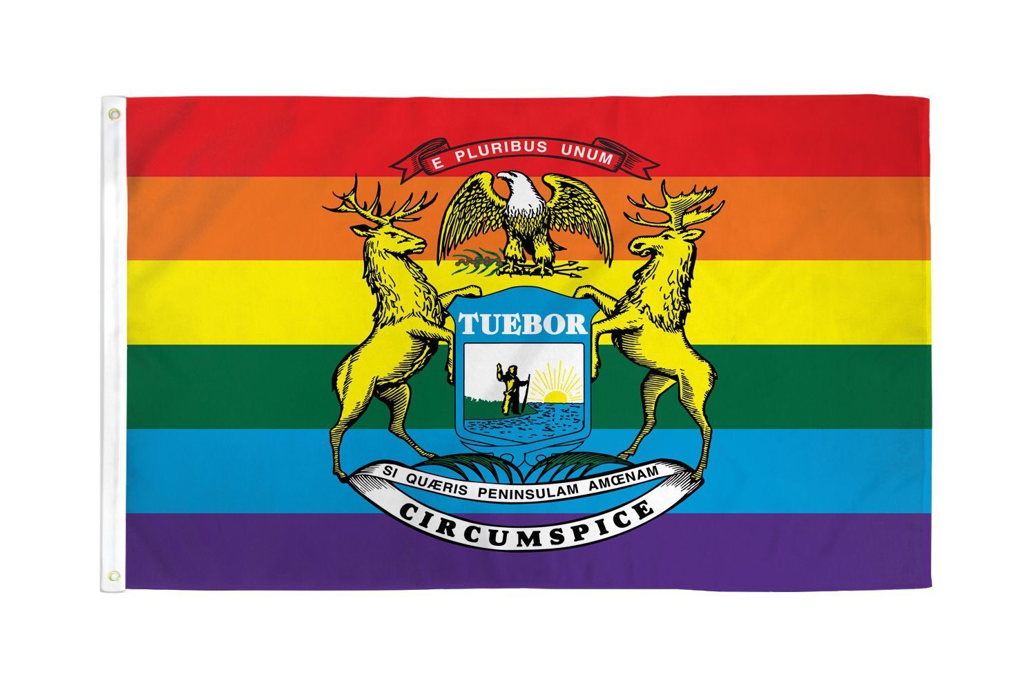 State of Michigan Rainbow Flag 3x5 ft w/ Gay Lesbian LGBTQ Pride 100D