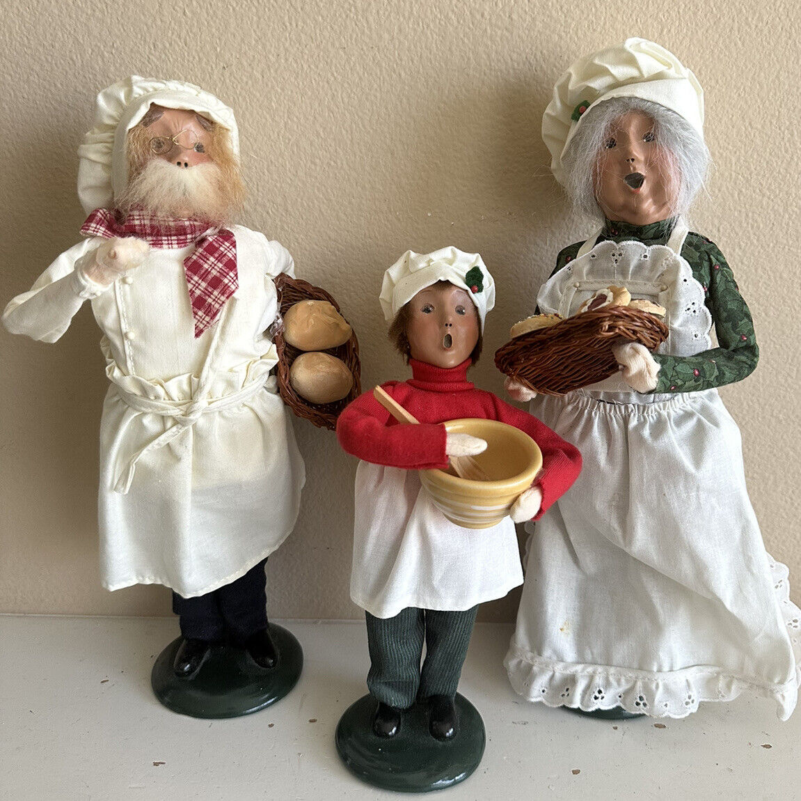 Byers Choice Carolers Lot of 3 Baker With Bread, Cookies Bowl Pastry Chef