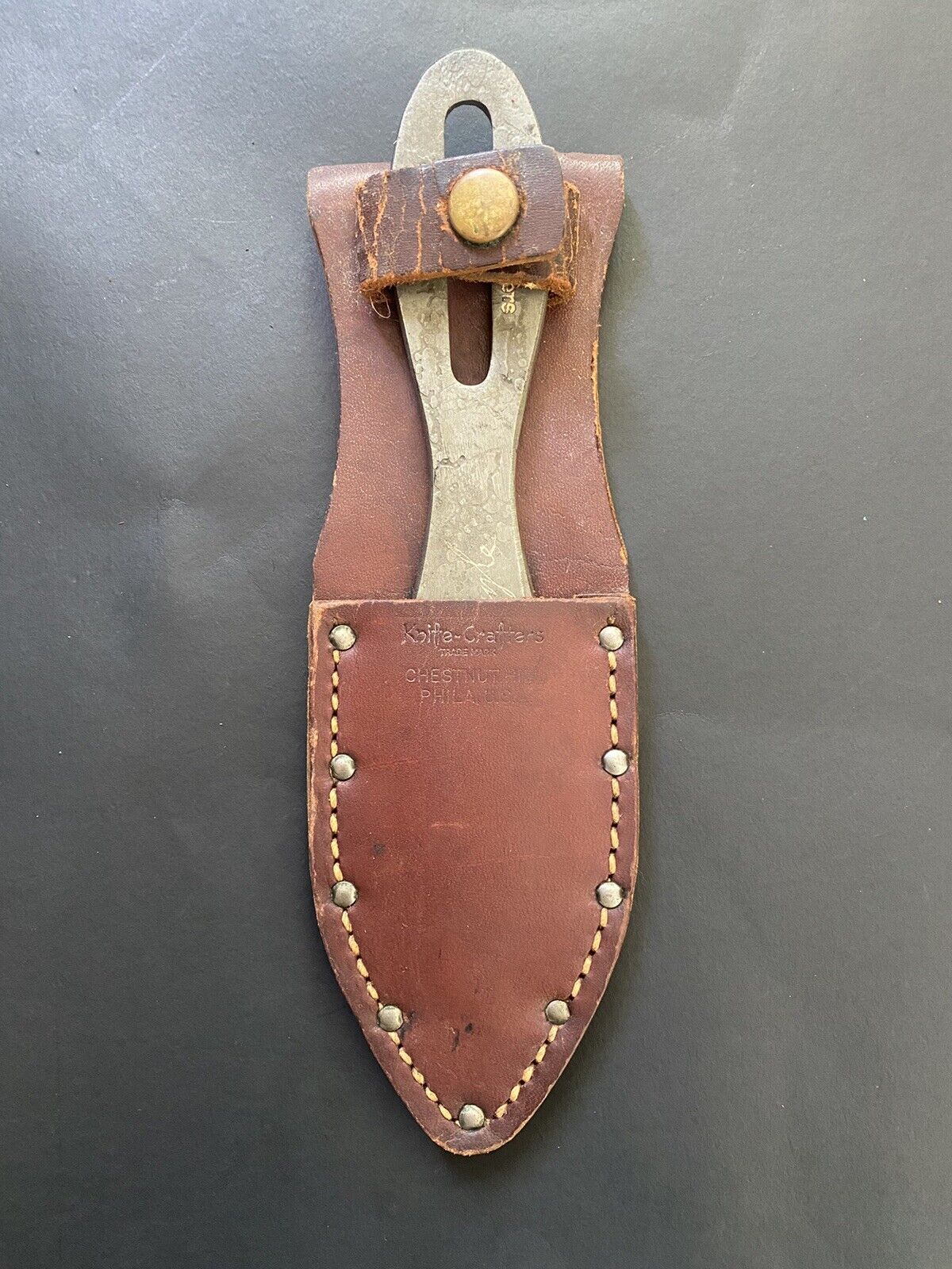 WW2 knifecrafters Throwing Knife In Original Leather Sheath (name Engraved)