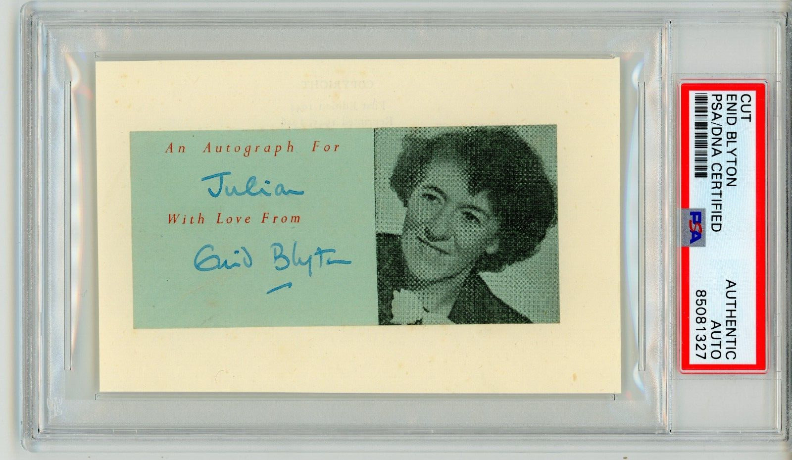 Enid Blyton ~ Signed Vintage Autograph Photo Slip ~ PSA DNA Encased