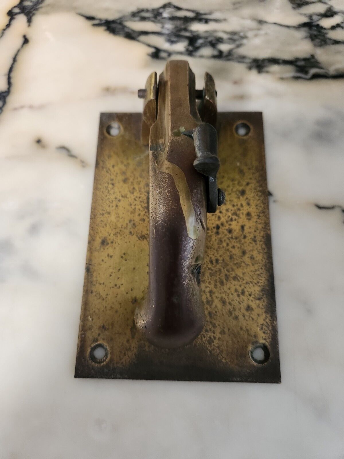 Vintage/Rare/Antique Solid Brass Flintlock Door Knocker, 1800\'s, OLD-BUT-USED 