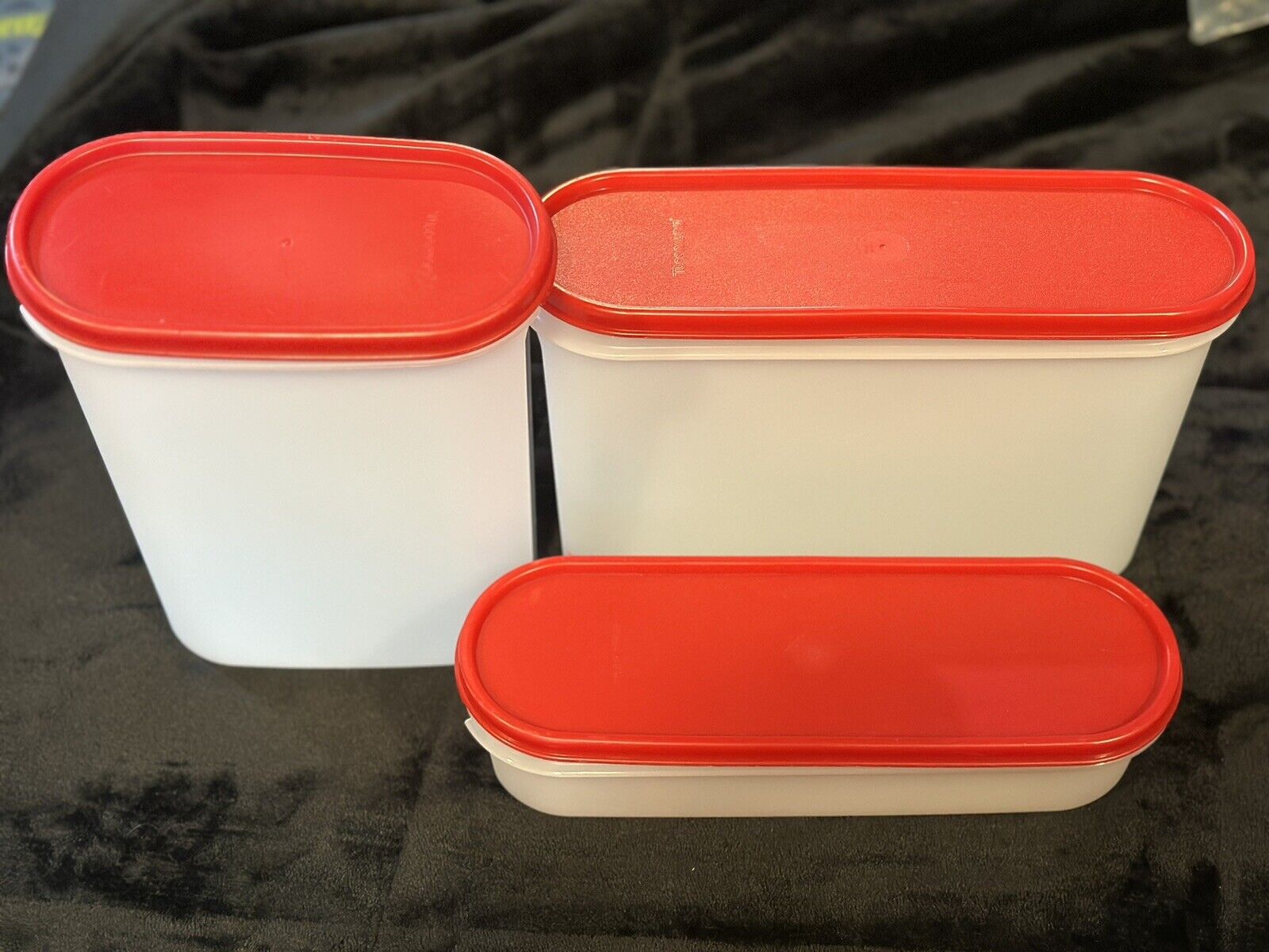 Lot Of 3 Vintage Tupperware Modular Mate Containers  1612 W/Red Lids