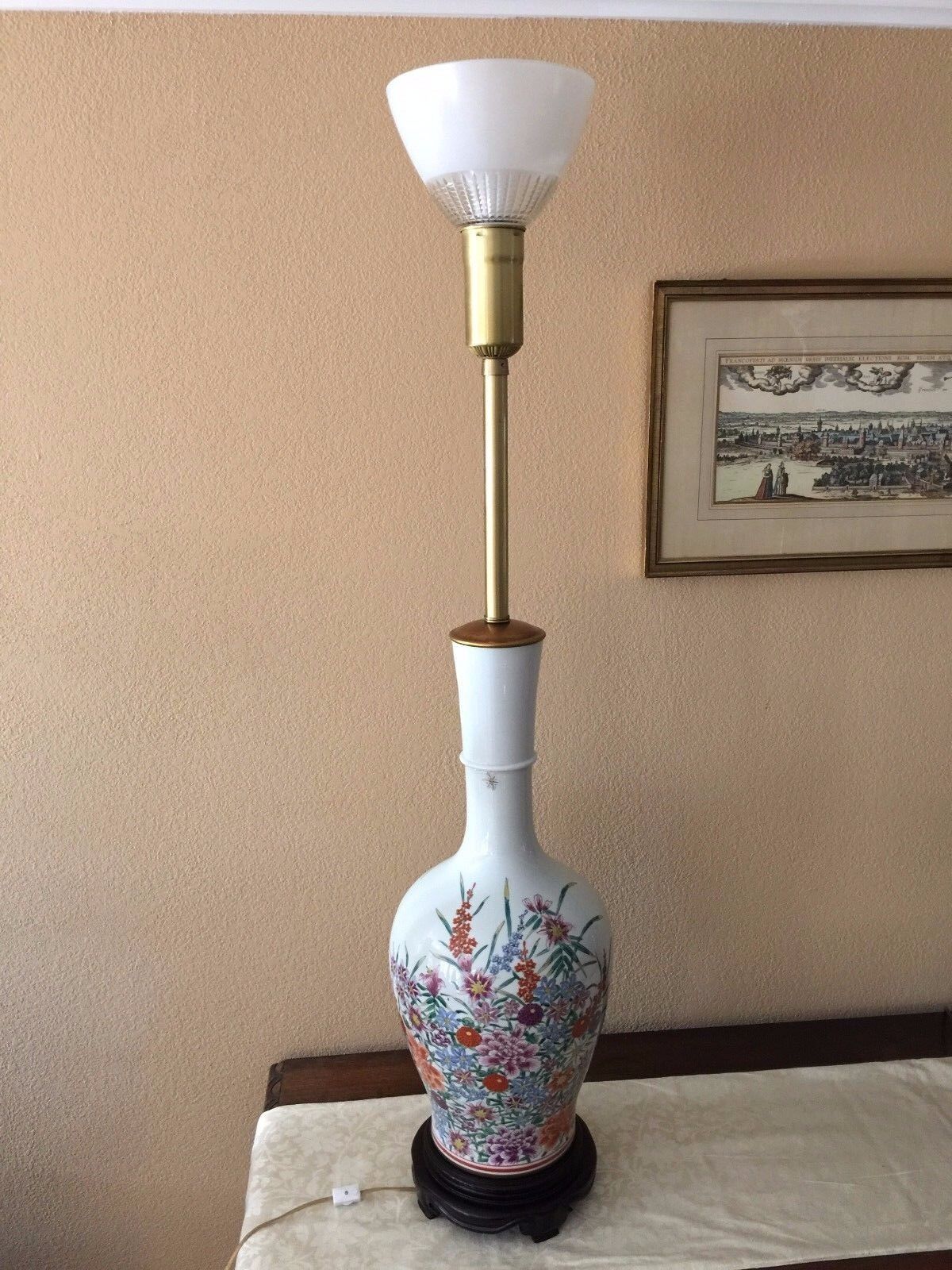 Marbro Mid-Century Hollywood Regency Hand Painted Porcelain Vase Floor Lamp, 48