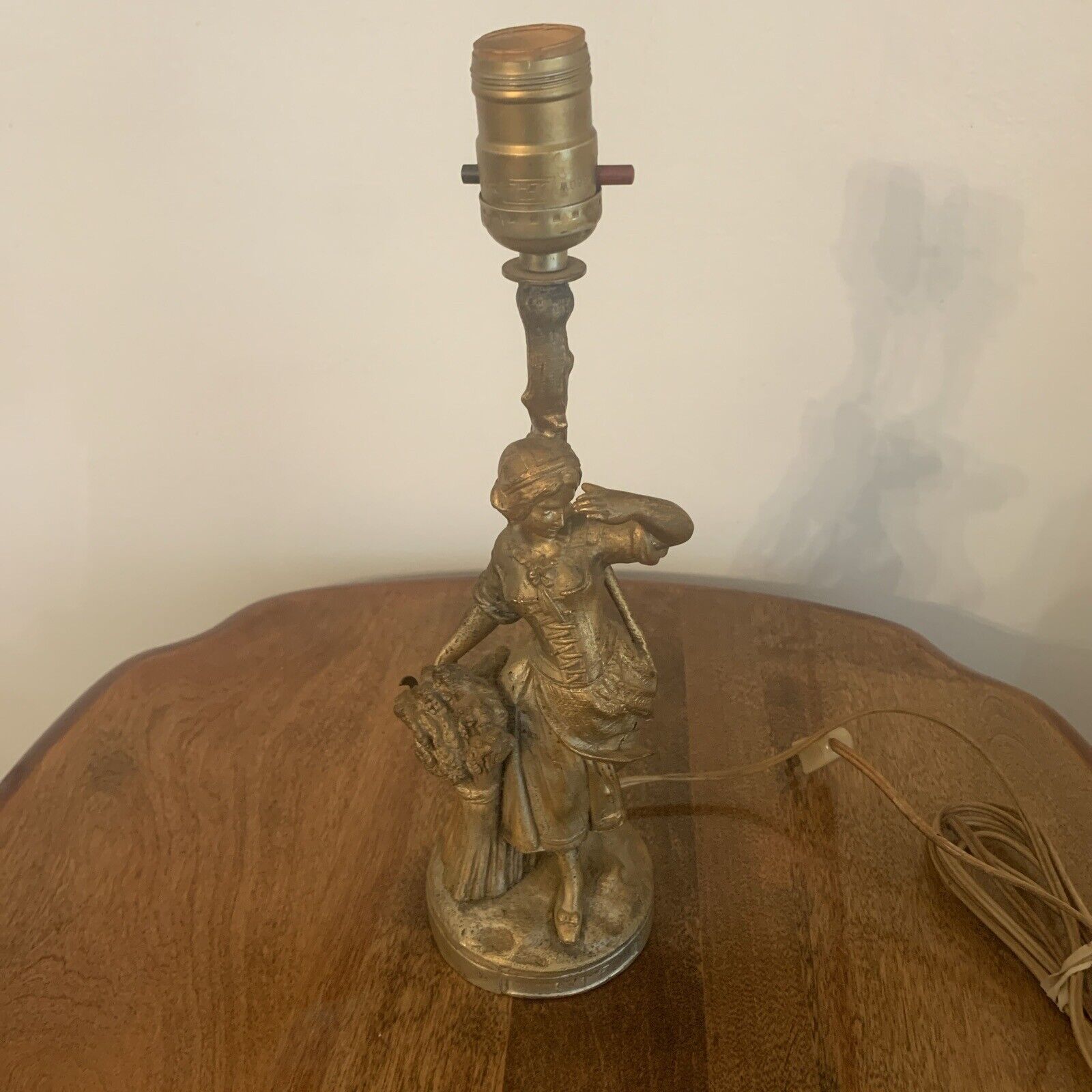 Antique Metal Initials FIE(?) Post Gas Lamp Figural Wheat Lady Restoration Light