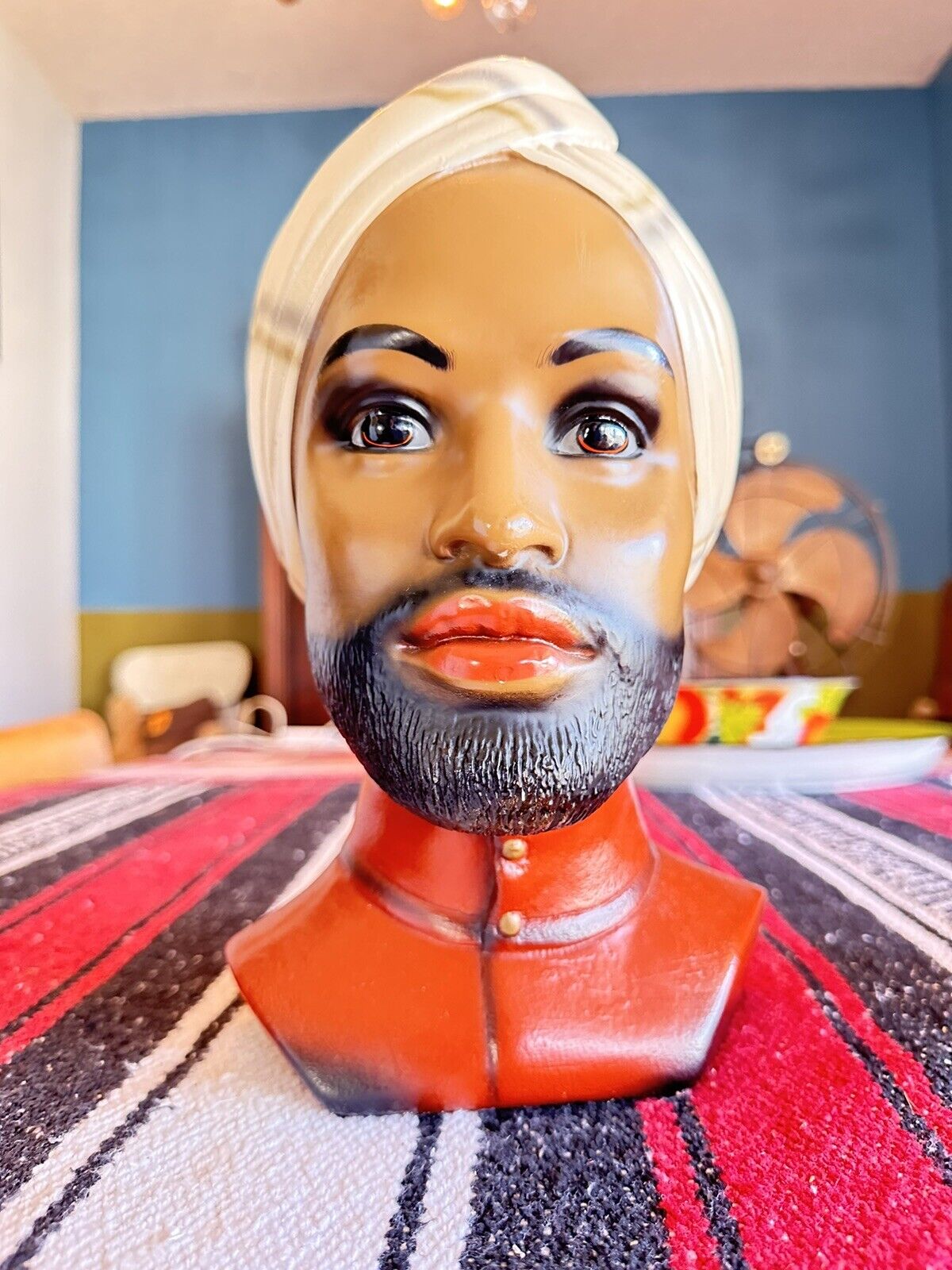 Vintage MCM Marwal Chalkware Man Head Bust Scarf Wrap Turban