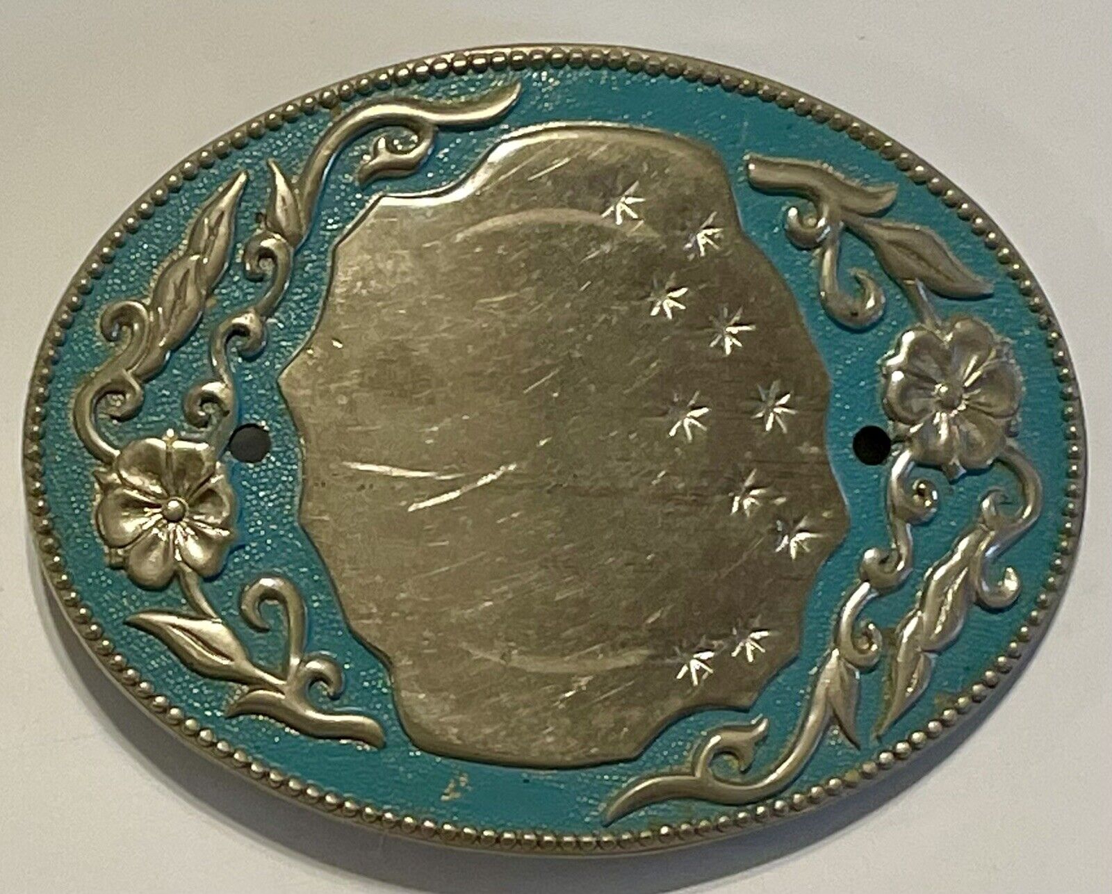Turquoise Enameled Belt Buckle, Missing Center Piece