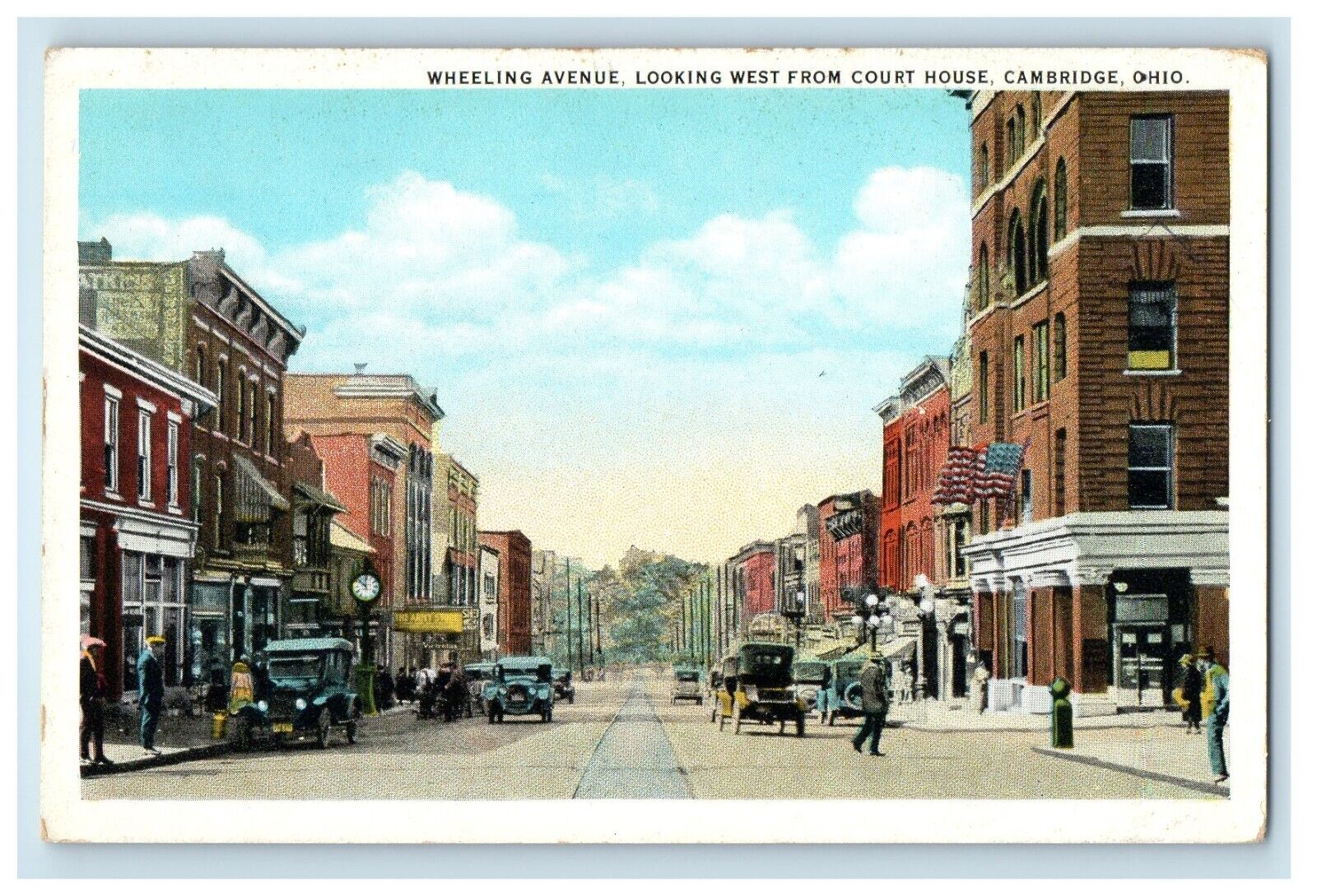 c1920's Wheeling Avenue Looking West From Court House Cambridge OH Postcard