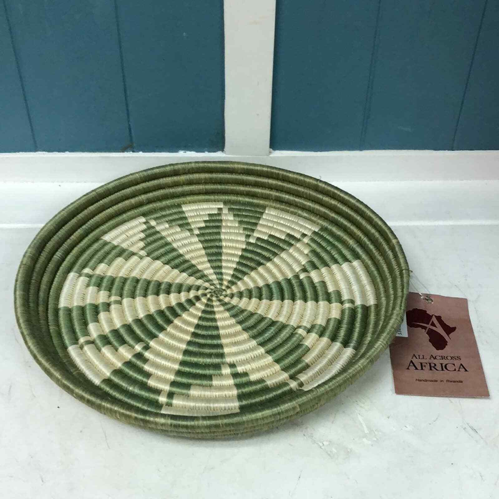 All Across Africa 12” Rwandan Tray green & ivory New with tag