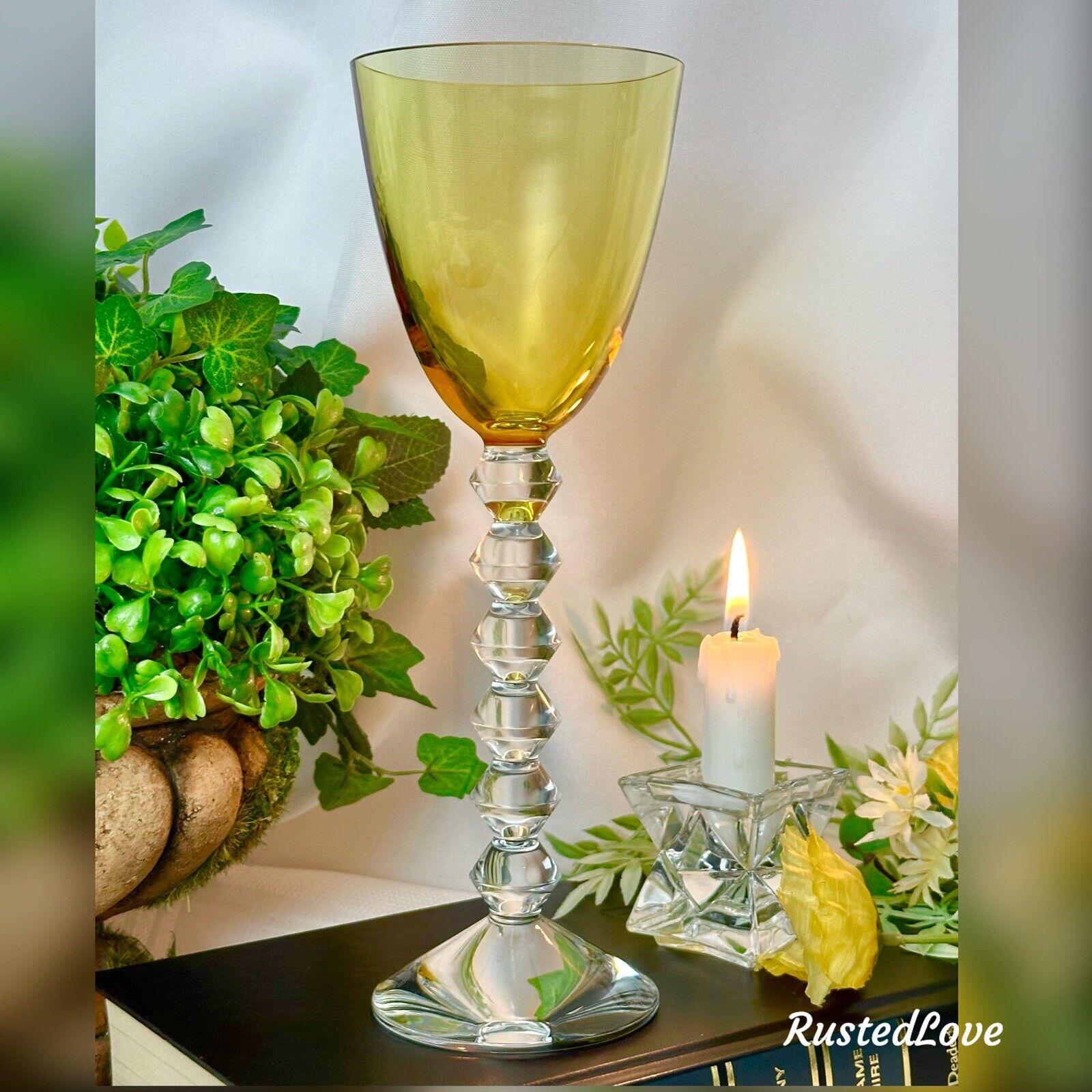 Baccarat Vega Topaz Rhine Wine Glass Vintage Singed Vega Yellow Baccarat Wine