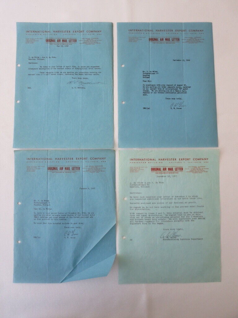 1946 - 1947 International Harvester Export Letter Letterhead Document Lot of 4