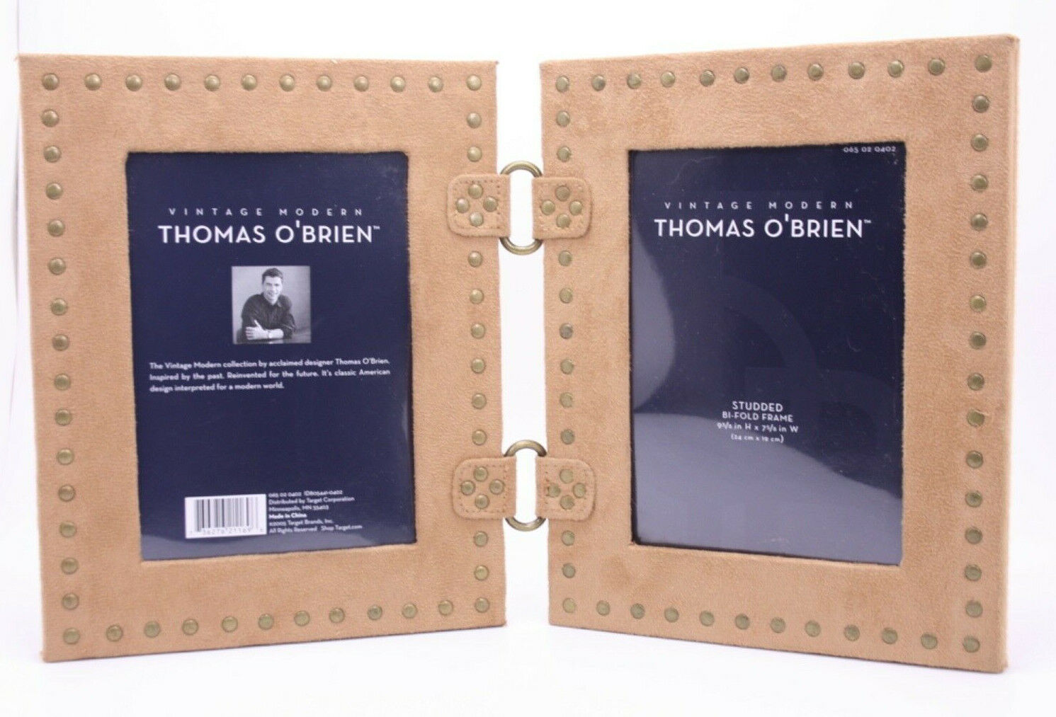 Vintage Modern Thomas O’Brien Suede Studded Bifold 10x8 Target Photo Pic Frame