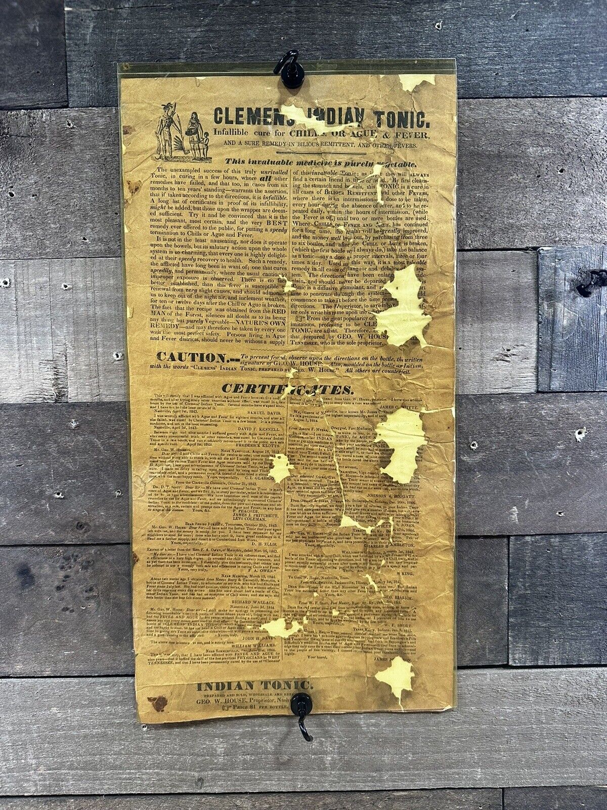 Antique Late 1800’s “Clemens Indian Tonic” Newspaper Advertisement  