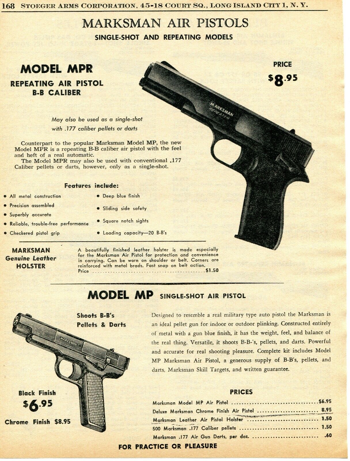 1960 Print Ad of Marksman Model MPR Repeater & MP Single Shot BB Pellet Gun