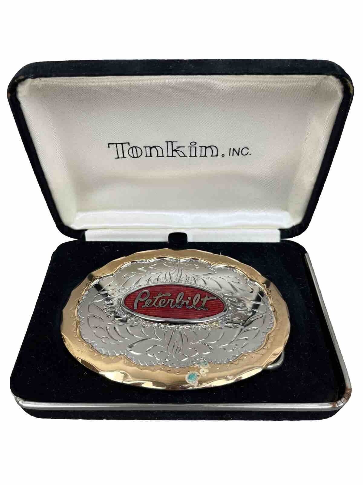 Rare Tonkin Silver Plate Engraved Peterbilt Trucker/Cowboy/Western Belt Buckle