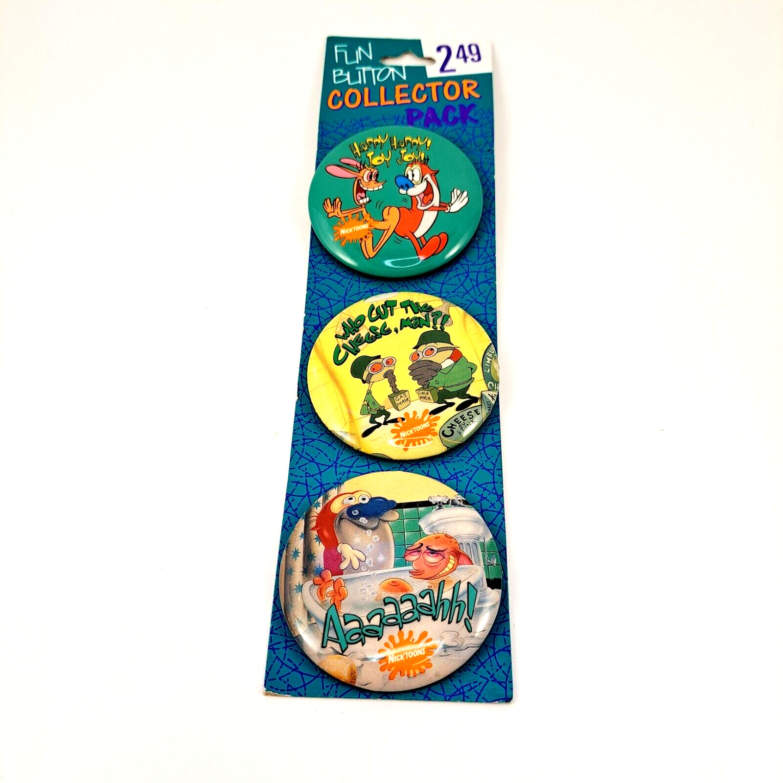 NOS 1992 Trends Nickelodeon Ren & Stimpy Set of 3 Fun Button Collector Pack