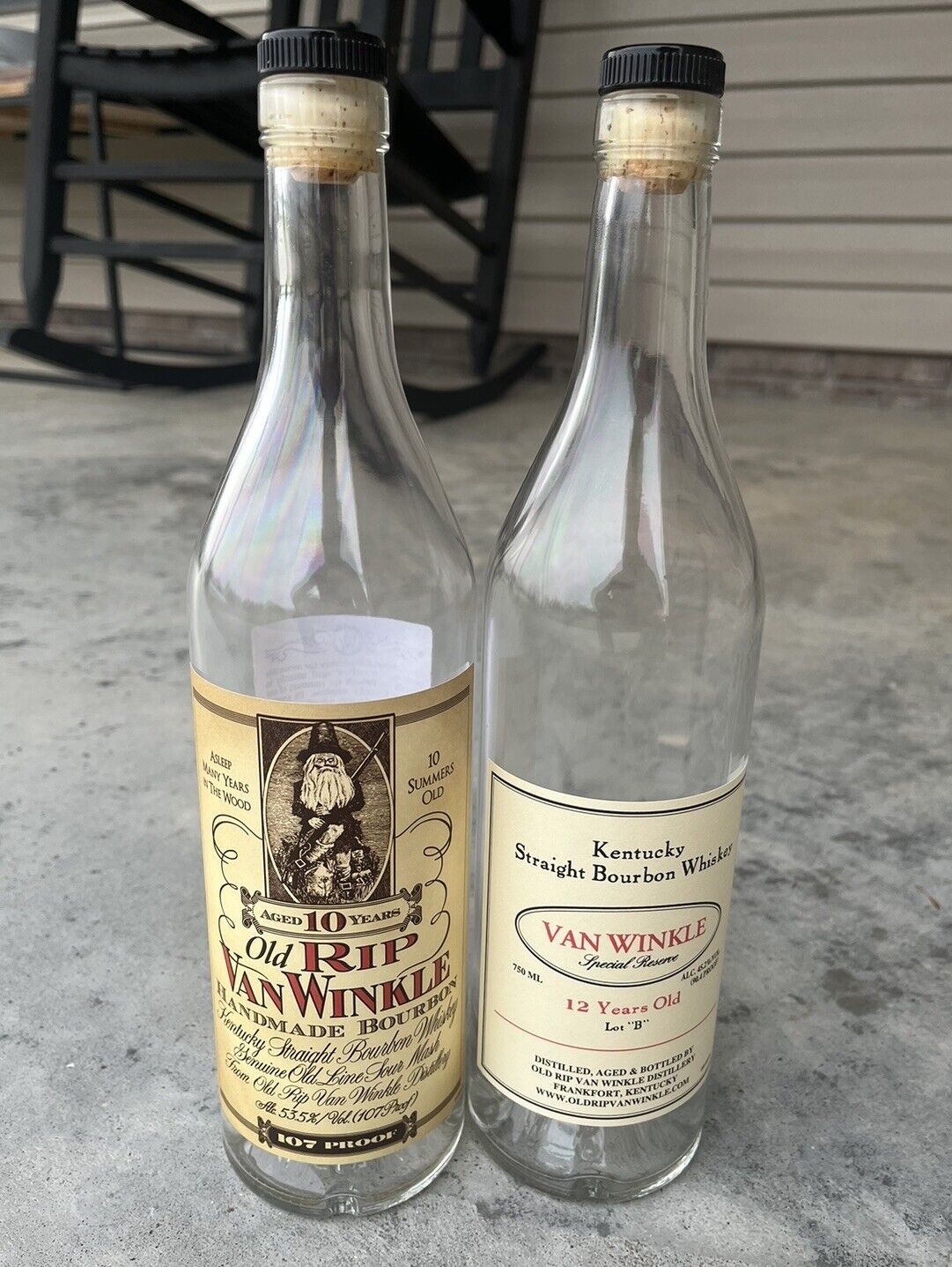 Old Rip Van Winkle 10 & 12 Year Kentucky Bourbon Lot Empty Bottle Pappy Unrinsed