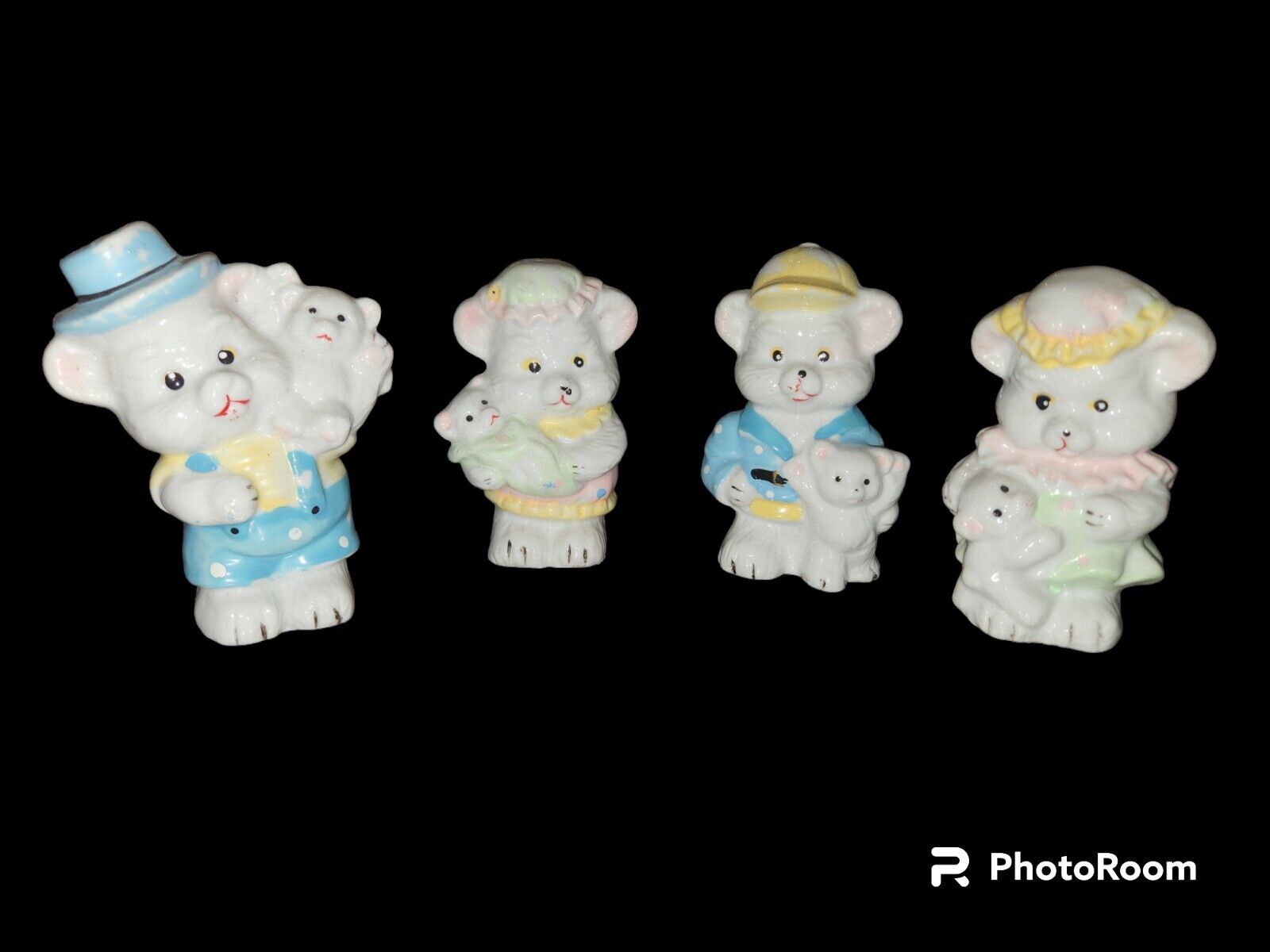 Rare Vintage CWI N.Y. Ceramic Teddy Bear Special Issue Figurines Set Of 4