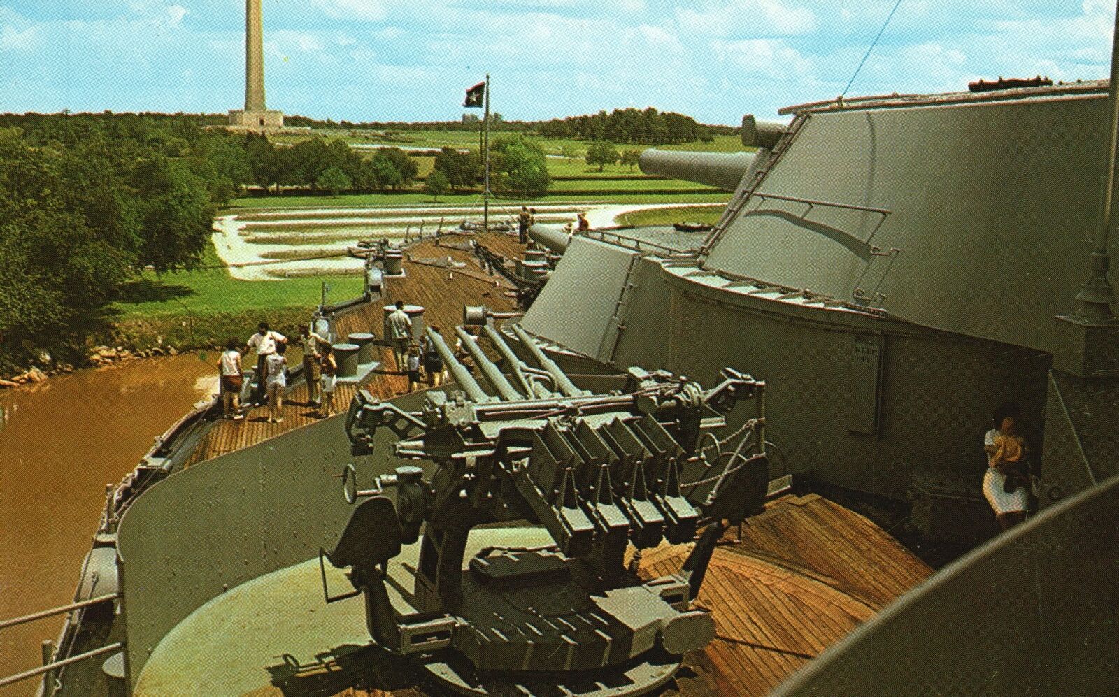Vintage Postcard Battleship & San Jacinto Monument Historic Naval Battles Texas