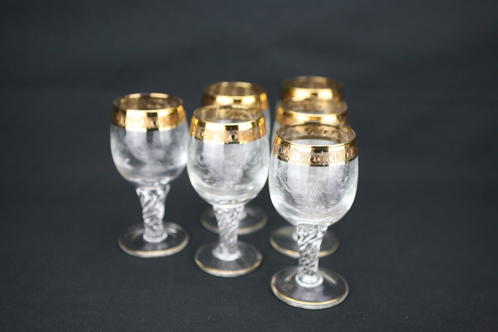 Vintage(50/60s) Murano Crystal Medici Design Sherry Glasses(6) 24kt Gold Decor