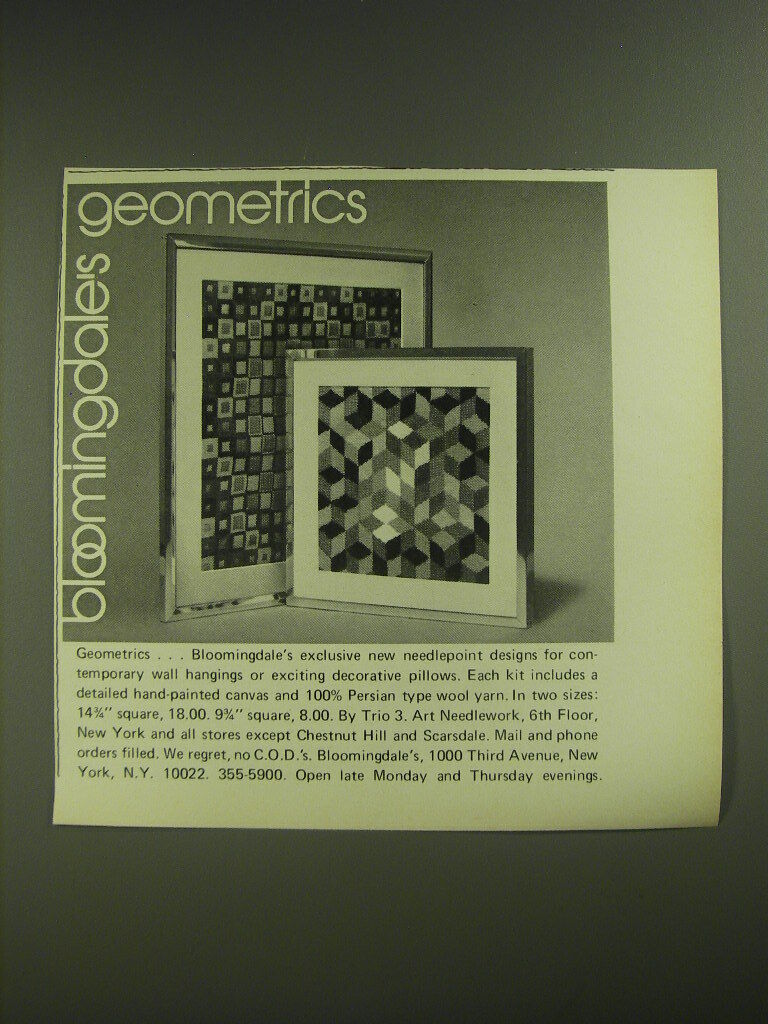 1974 Bloomingdale\'s Art Needlework Advertisement - Bloomingdale\'s Geometrics