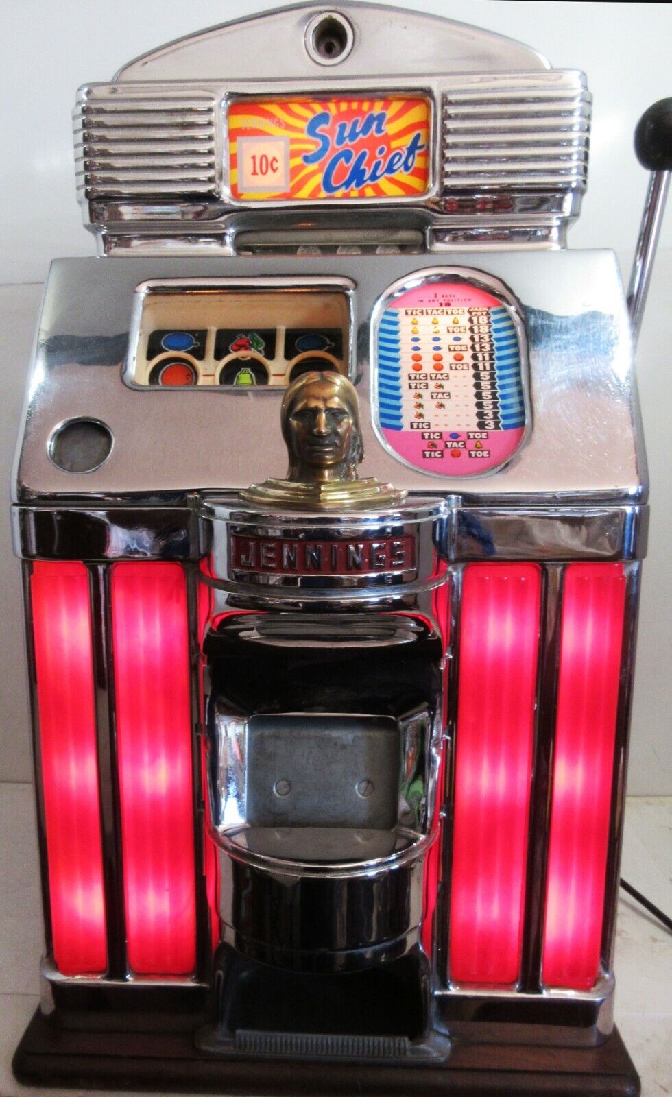Jennings 10c Red Lite Up Tic-Tac-Toe Sun Chief Slot Machine circa 1930\'s