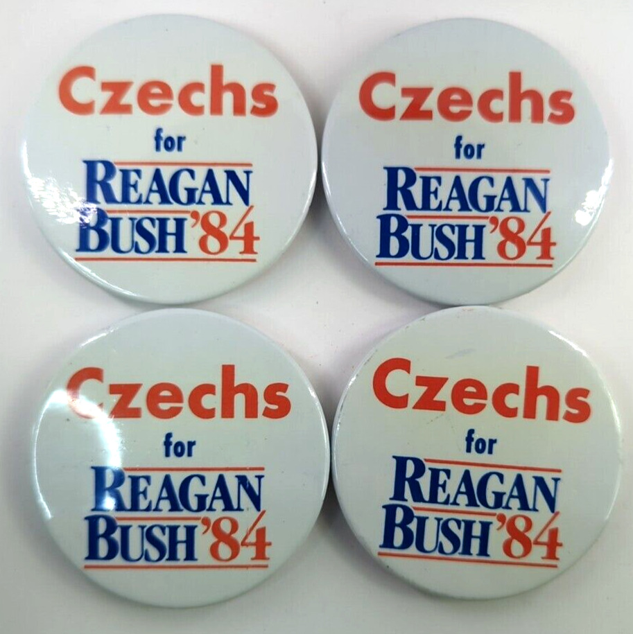 Lot of 4 Rare: CZECHS for REAGAN BUSH ‘84 Vintage Political Pin back Button