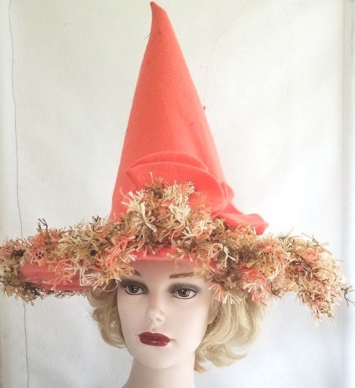 Witches Halloween Hat Handmade  Orange Felt with self flower Decorator trim