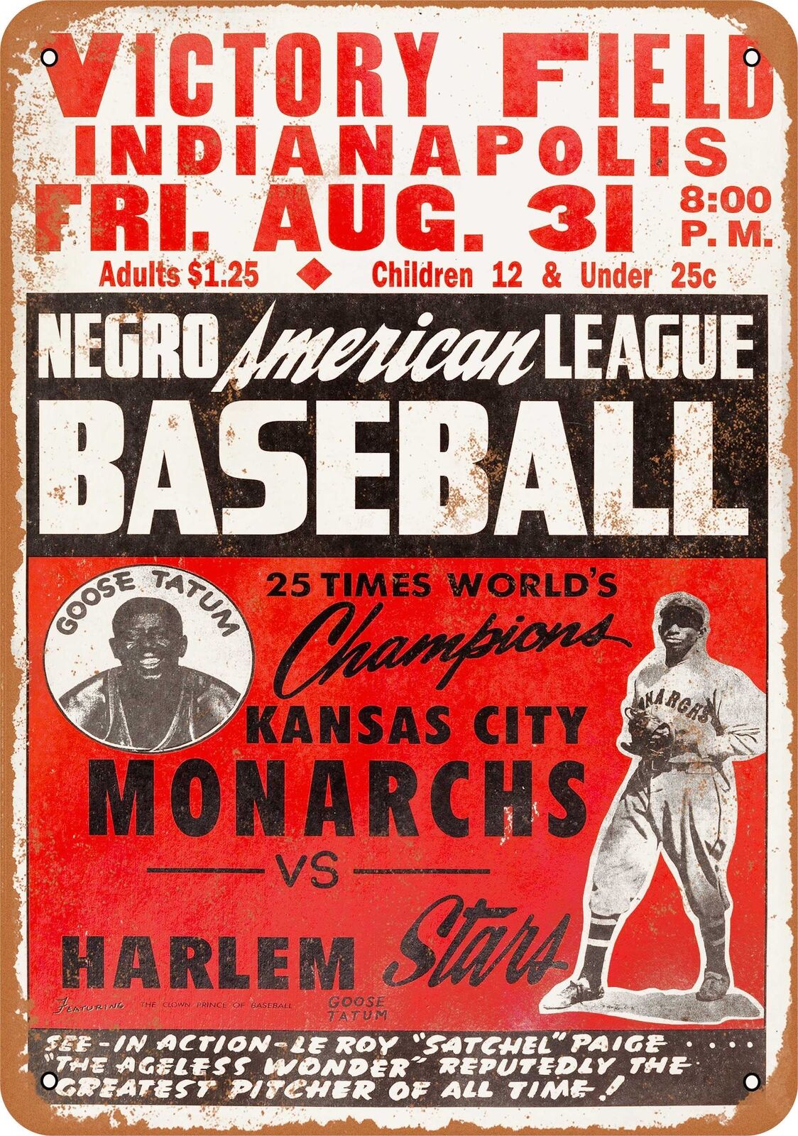 Metal Sign - 1947 Negro Leagues KC Monarchs vs. Harlem -- Vintage Look