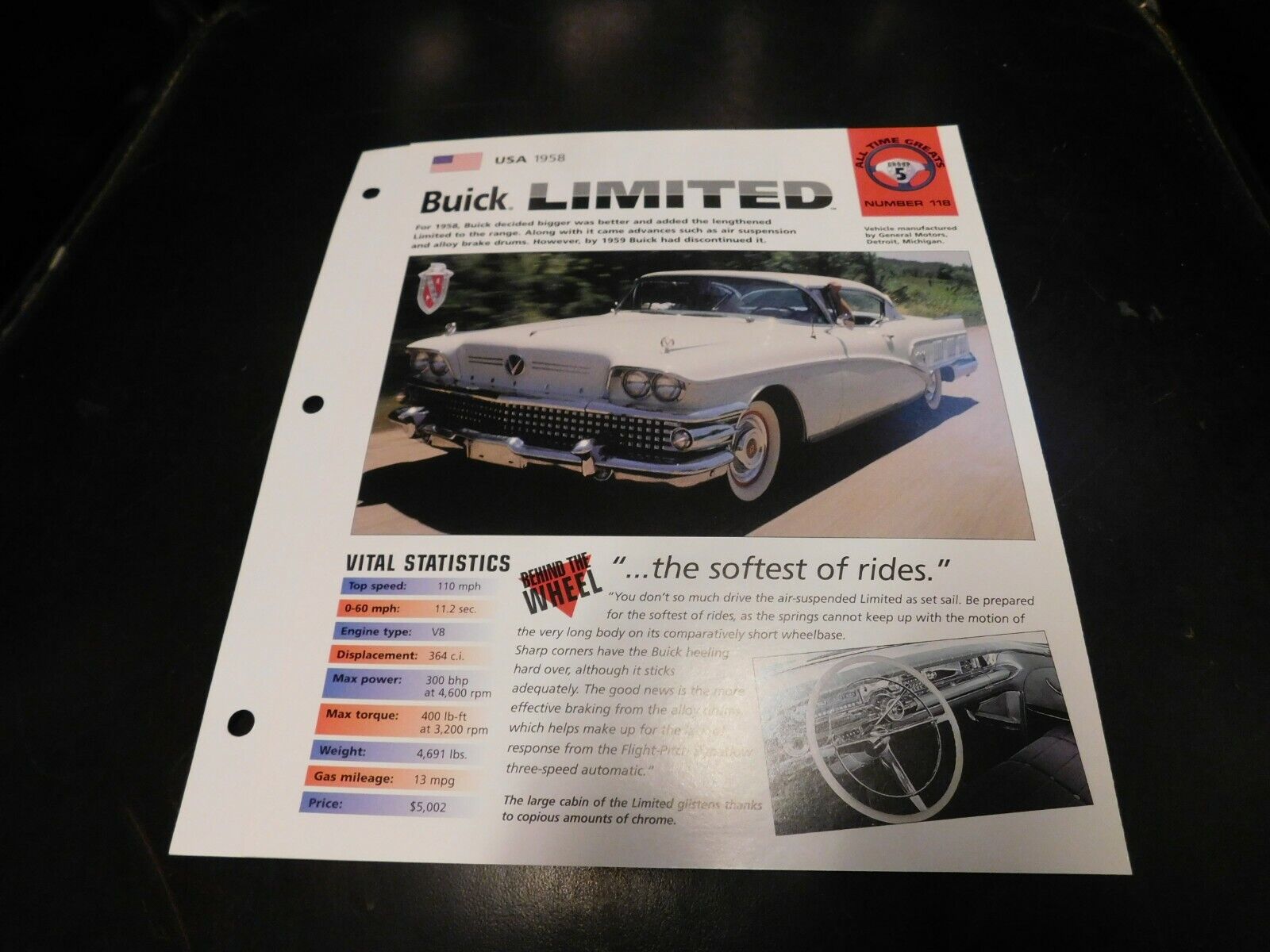 1958 Buick Limited Spec Sheet Brochure Photo Poster 