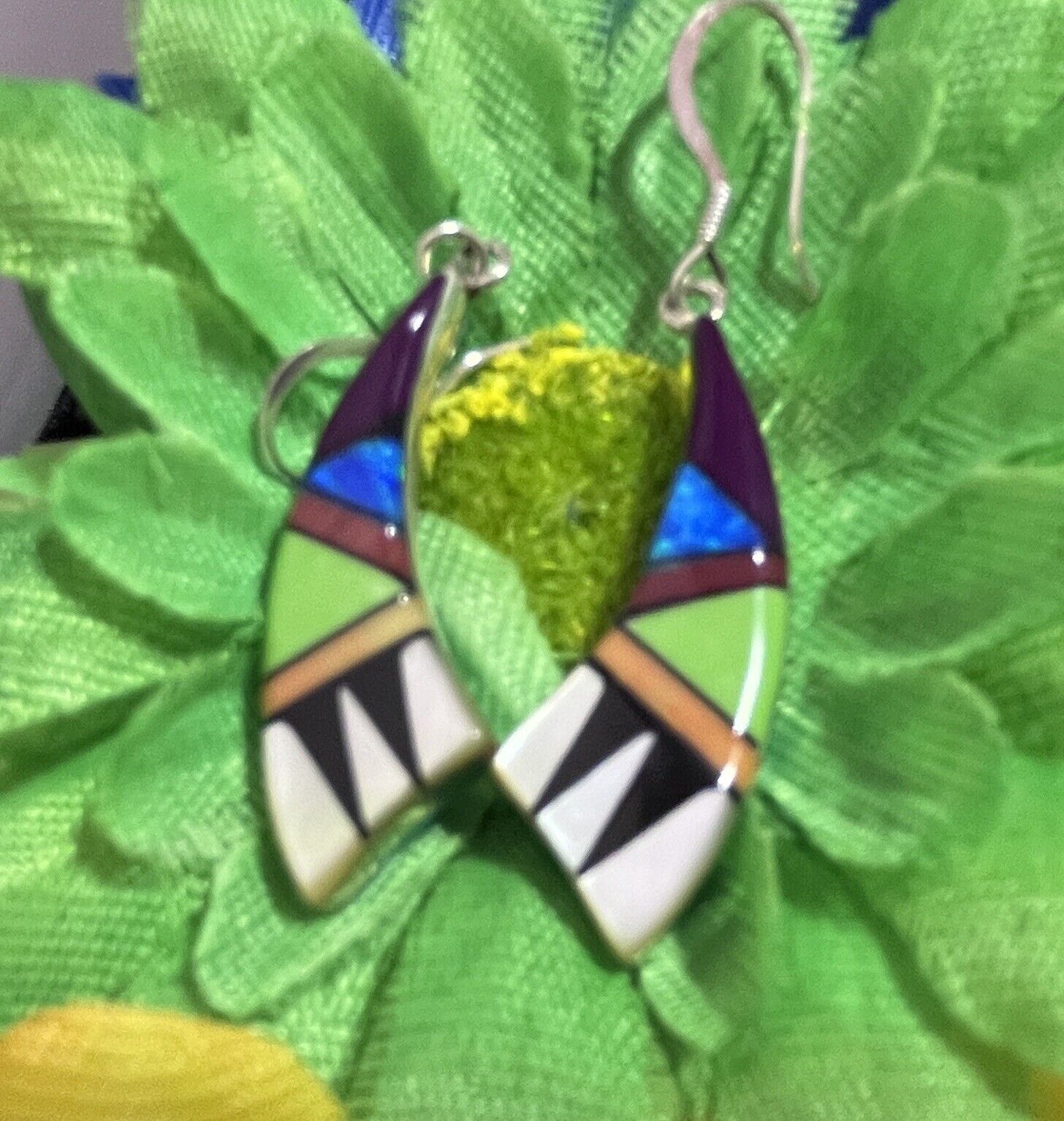 Navajo 2-Sided Sterling Turquoise, Opal, Gaspeite Onyx Earrings #830
