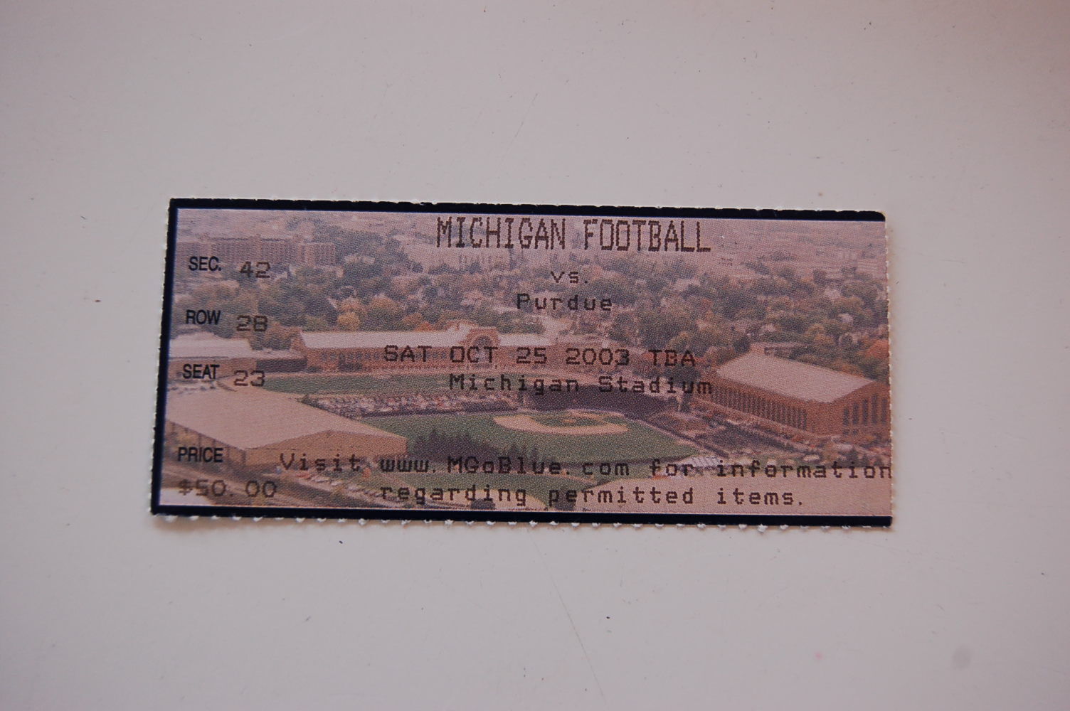 2003 Michigan - Purdue Football Ticket