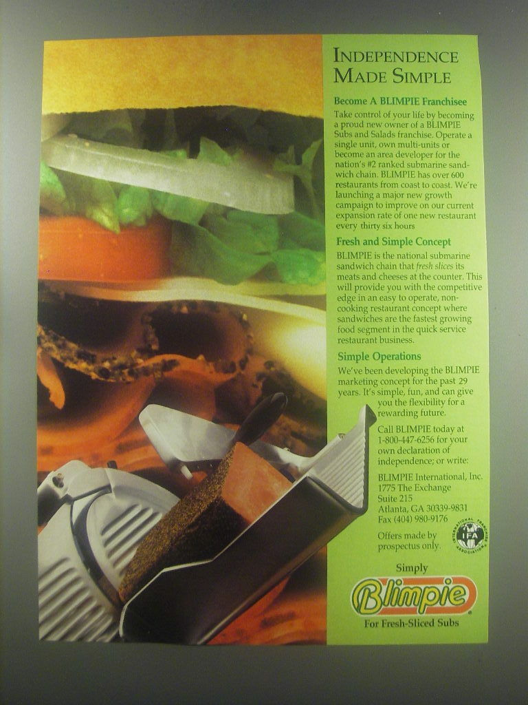 1993 Blimpie Subs Ad - Independence made simple