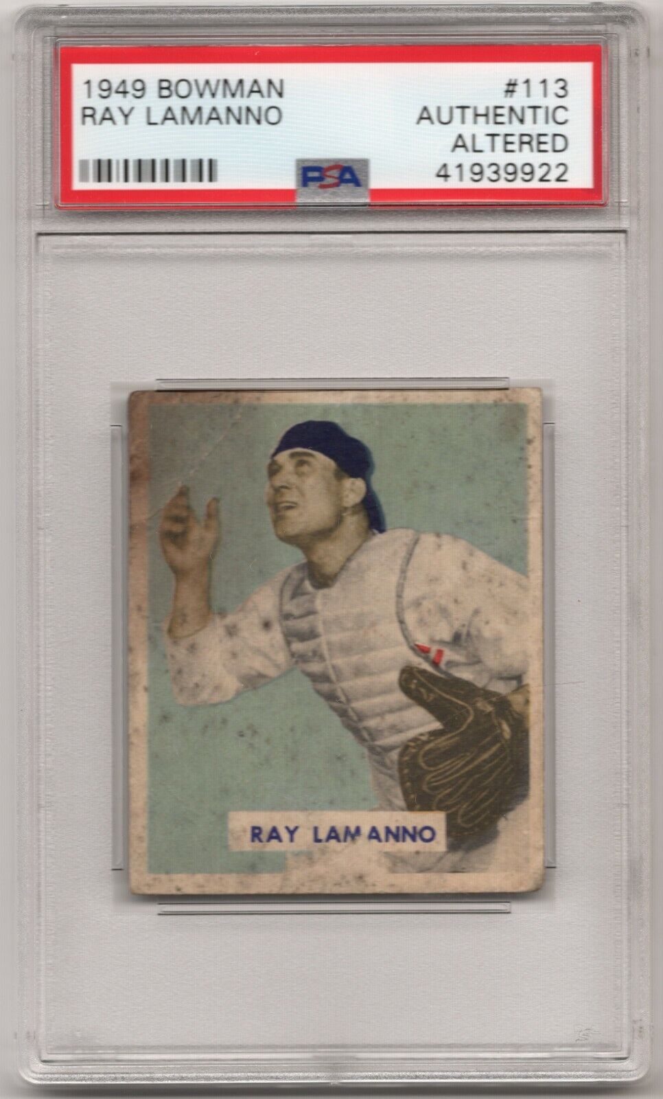 1949 Bowman #113 Cincinnati Reds Ray Lamanno GRADED by PSA Authentic Altered